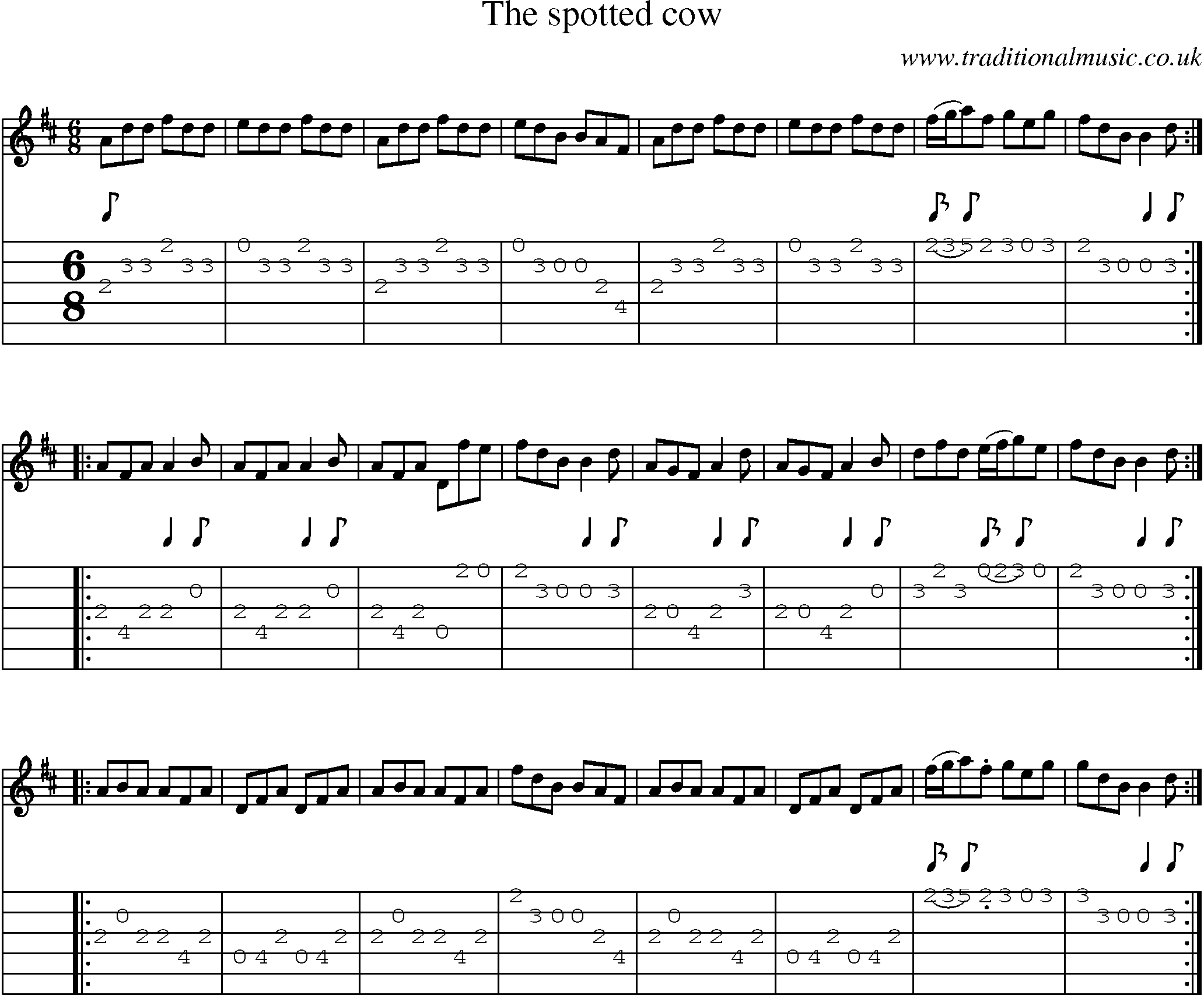 Music Score and Guitar Tabs for Spotted Cow