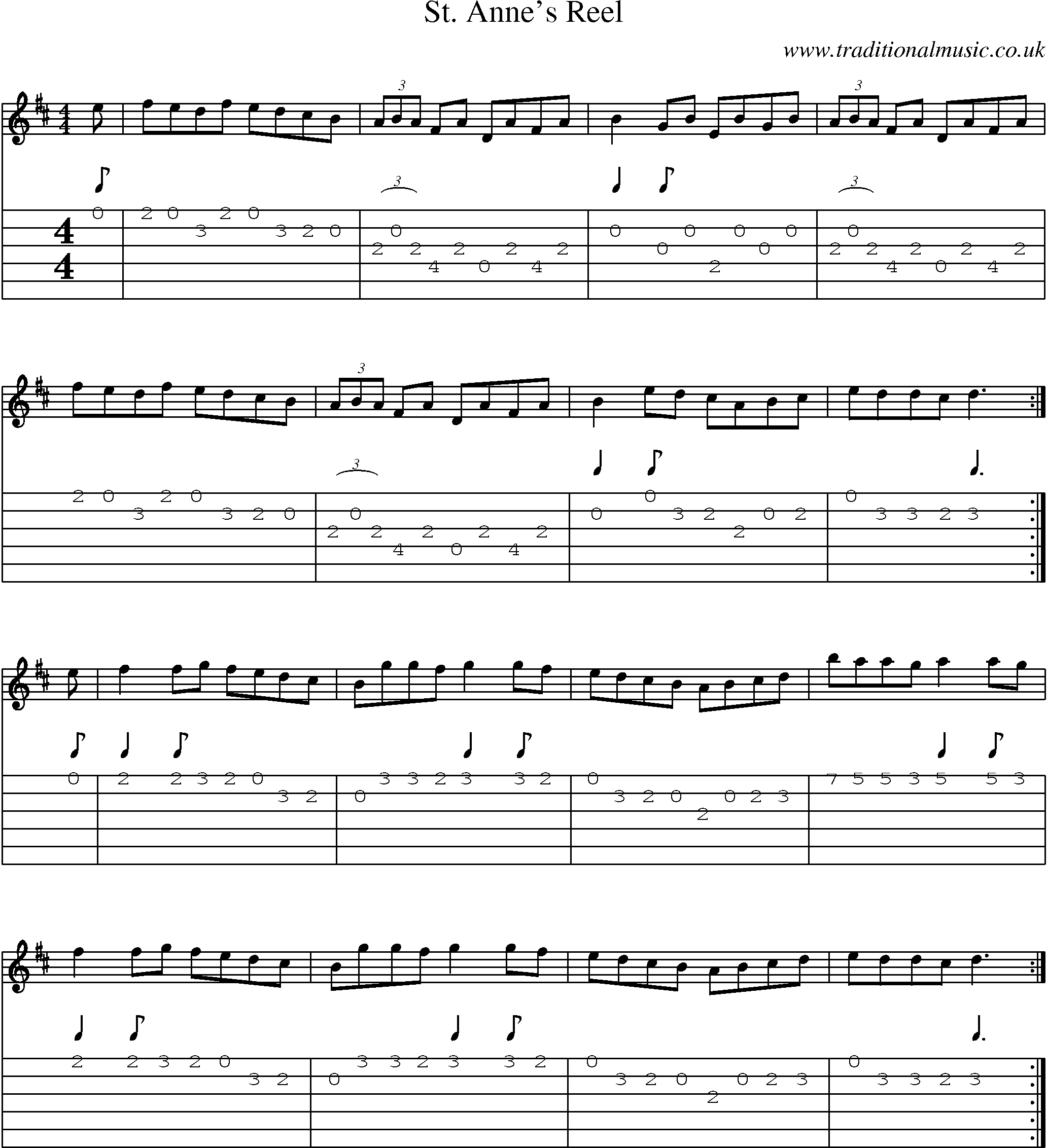 Music Score and Guitar Tabs for St Annes Reel