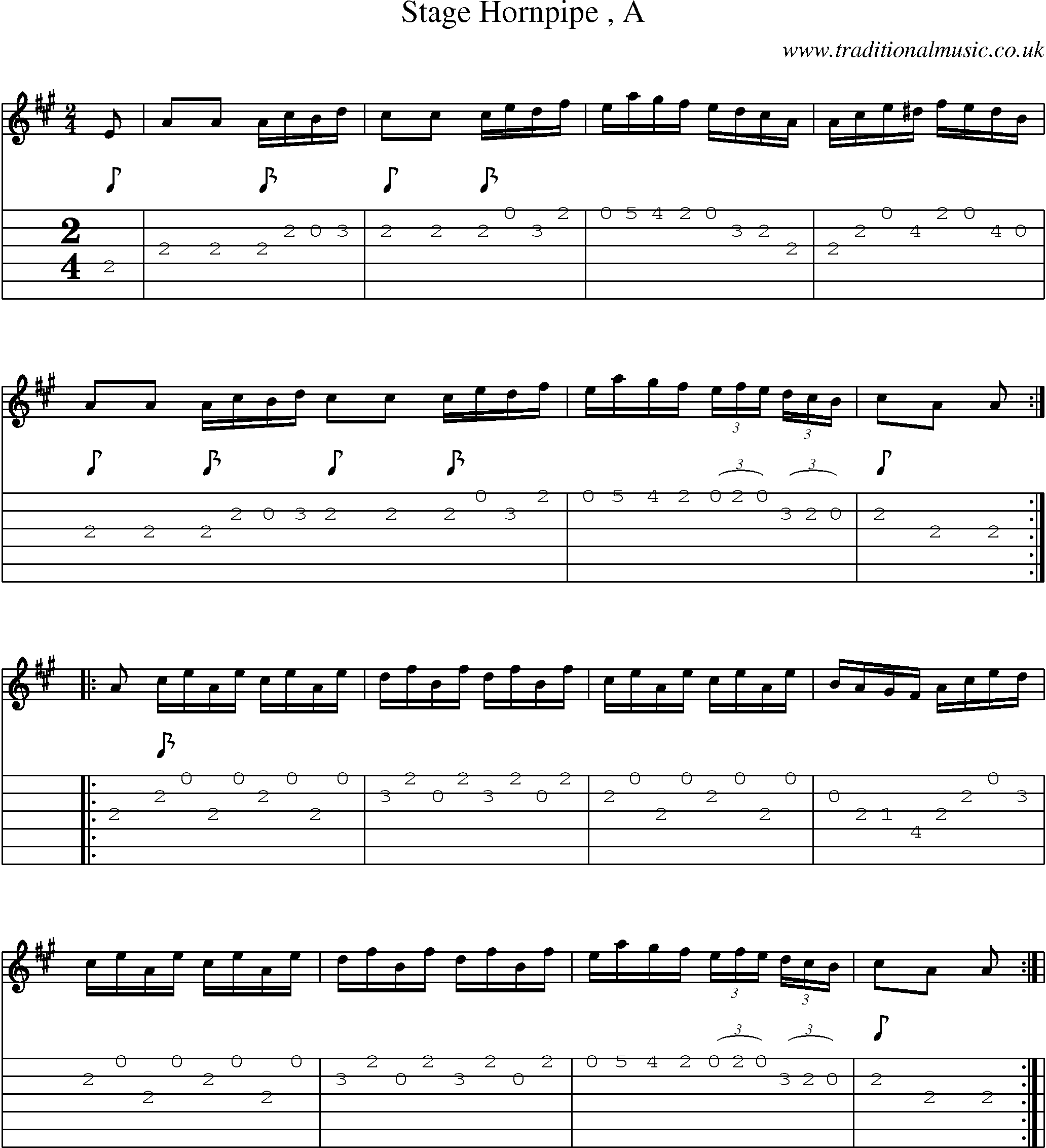 Music Score and Guitar Tabs for Stage Hornpipe A