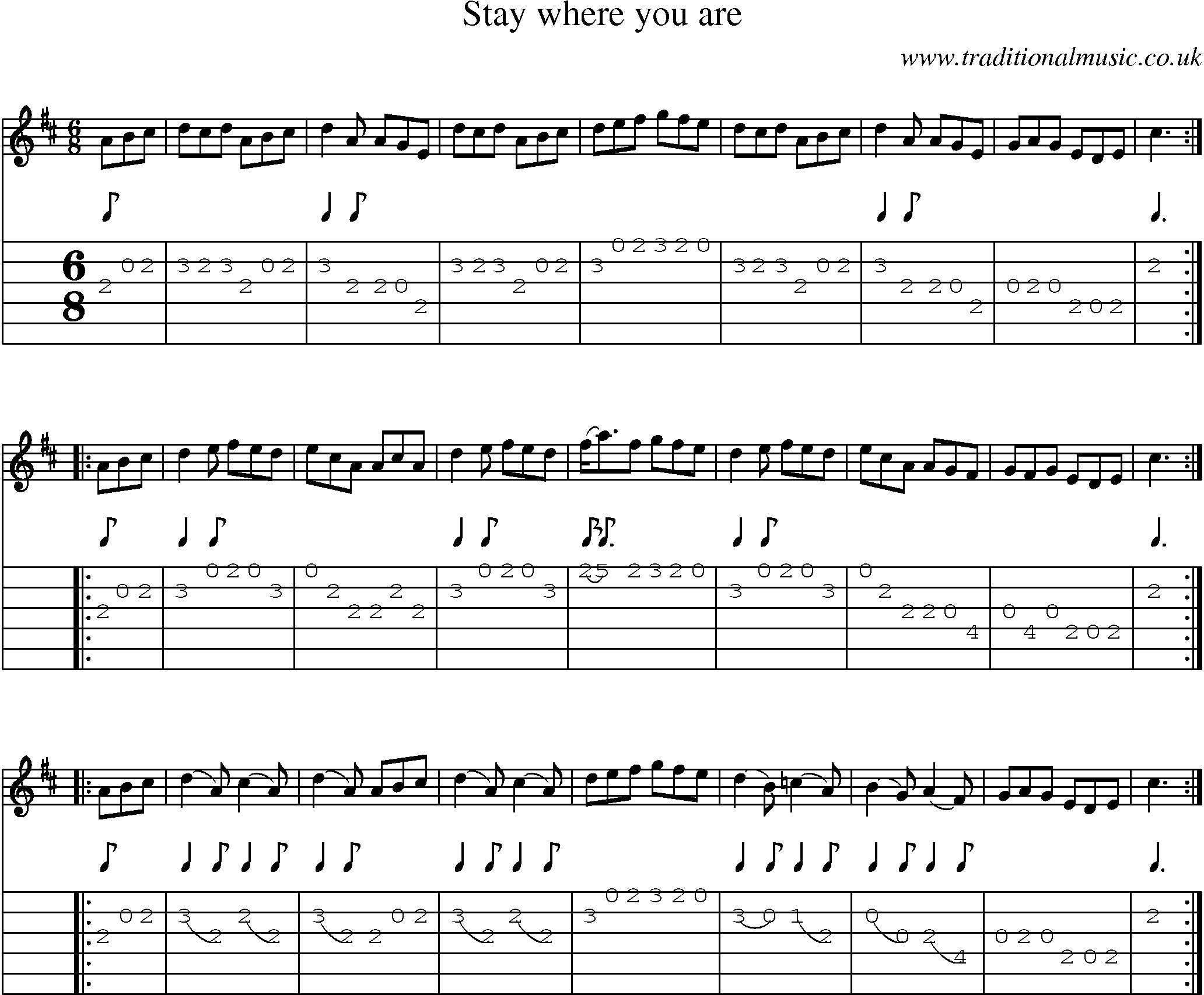 Music Score and Guitar Tabs for Stay Where You Are