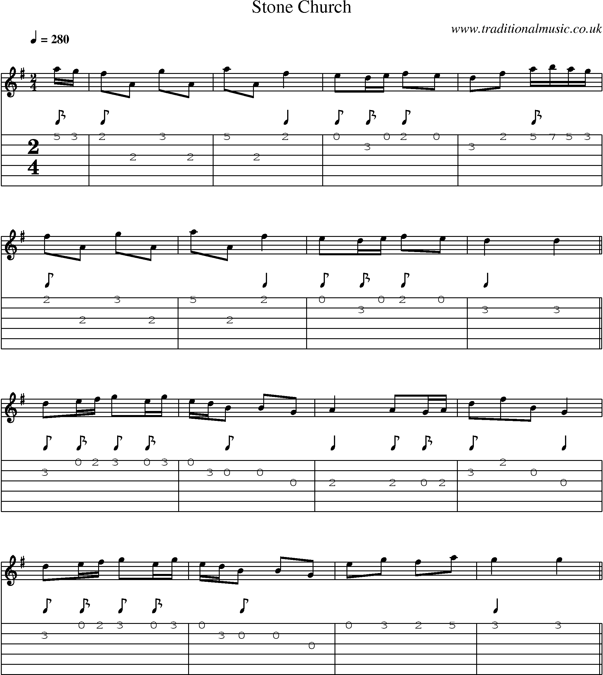 Music Score and Guitar Tabs for Stone Church