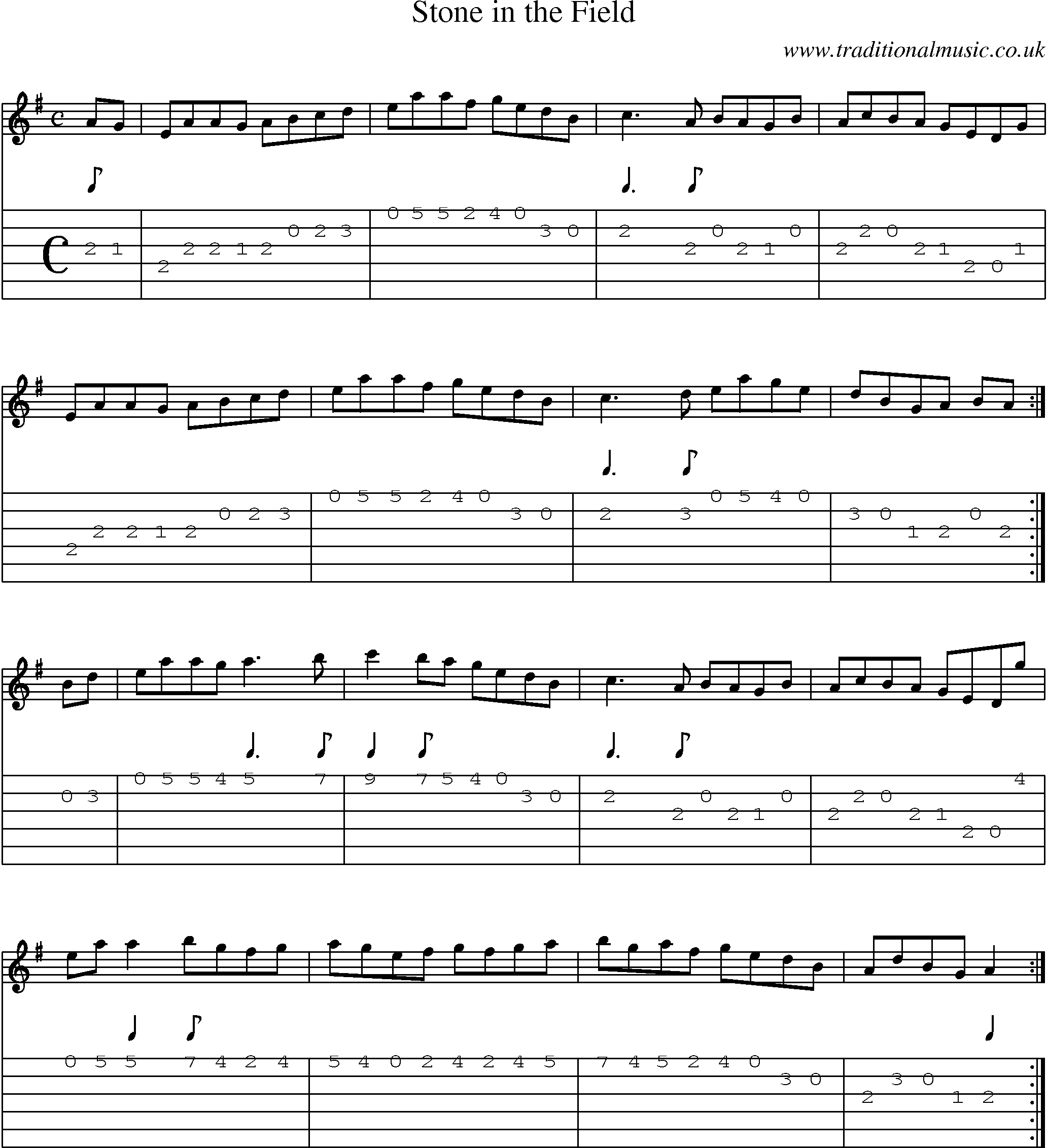 Music Score and Guitar Tabs for Stone In Field