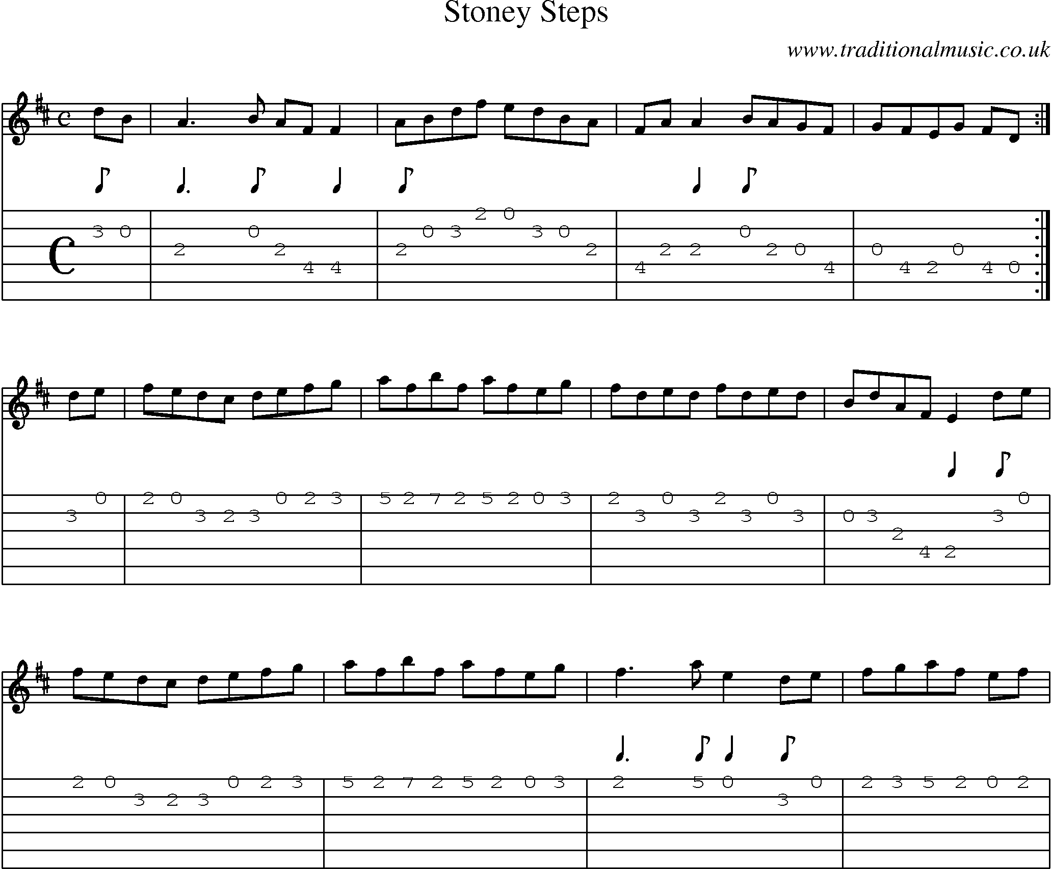 Music Score and Guitar Tabs for Stoney Steps