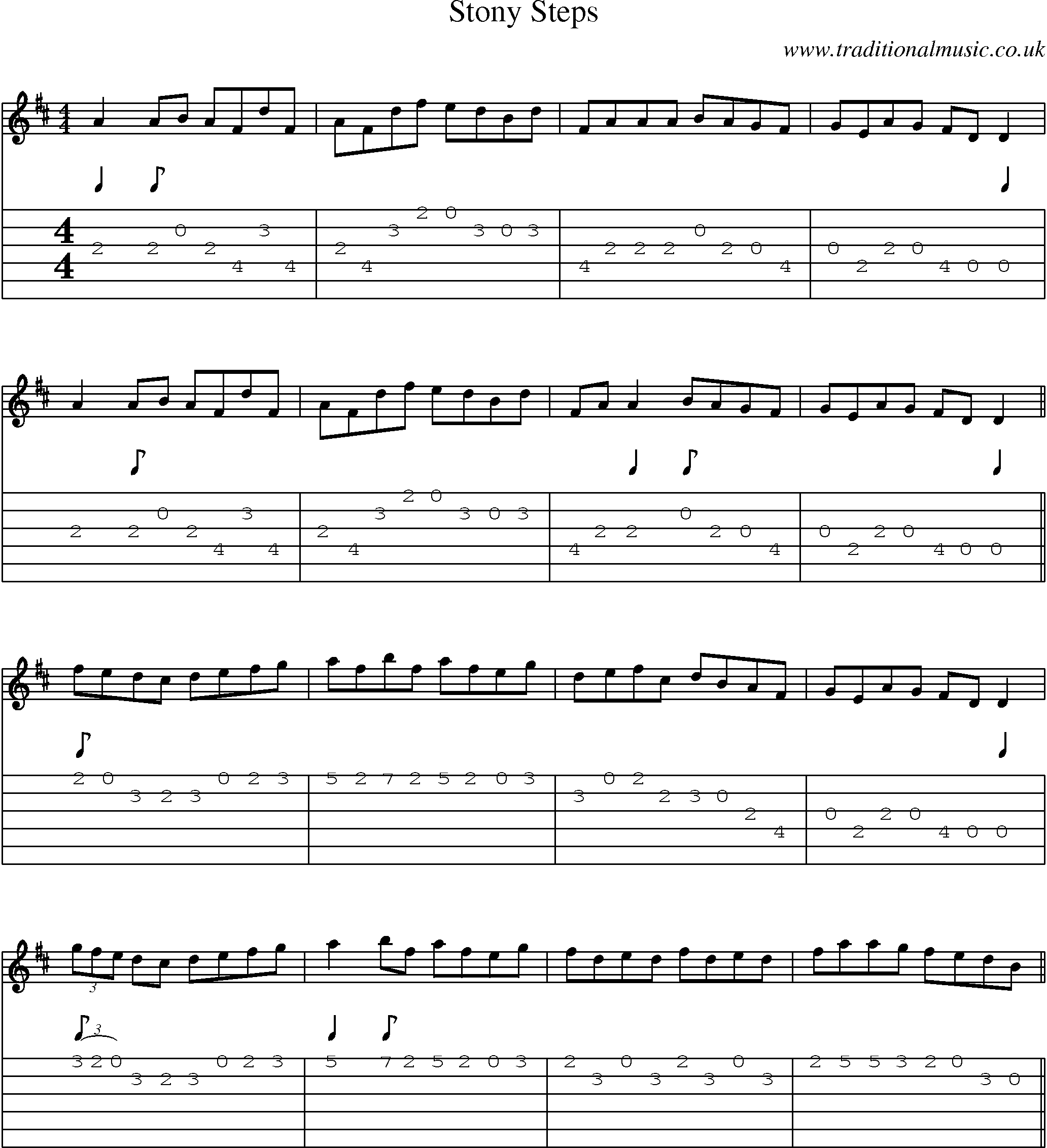 Music Score and Guitar Tabs for Stony Steps