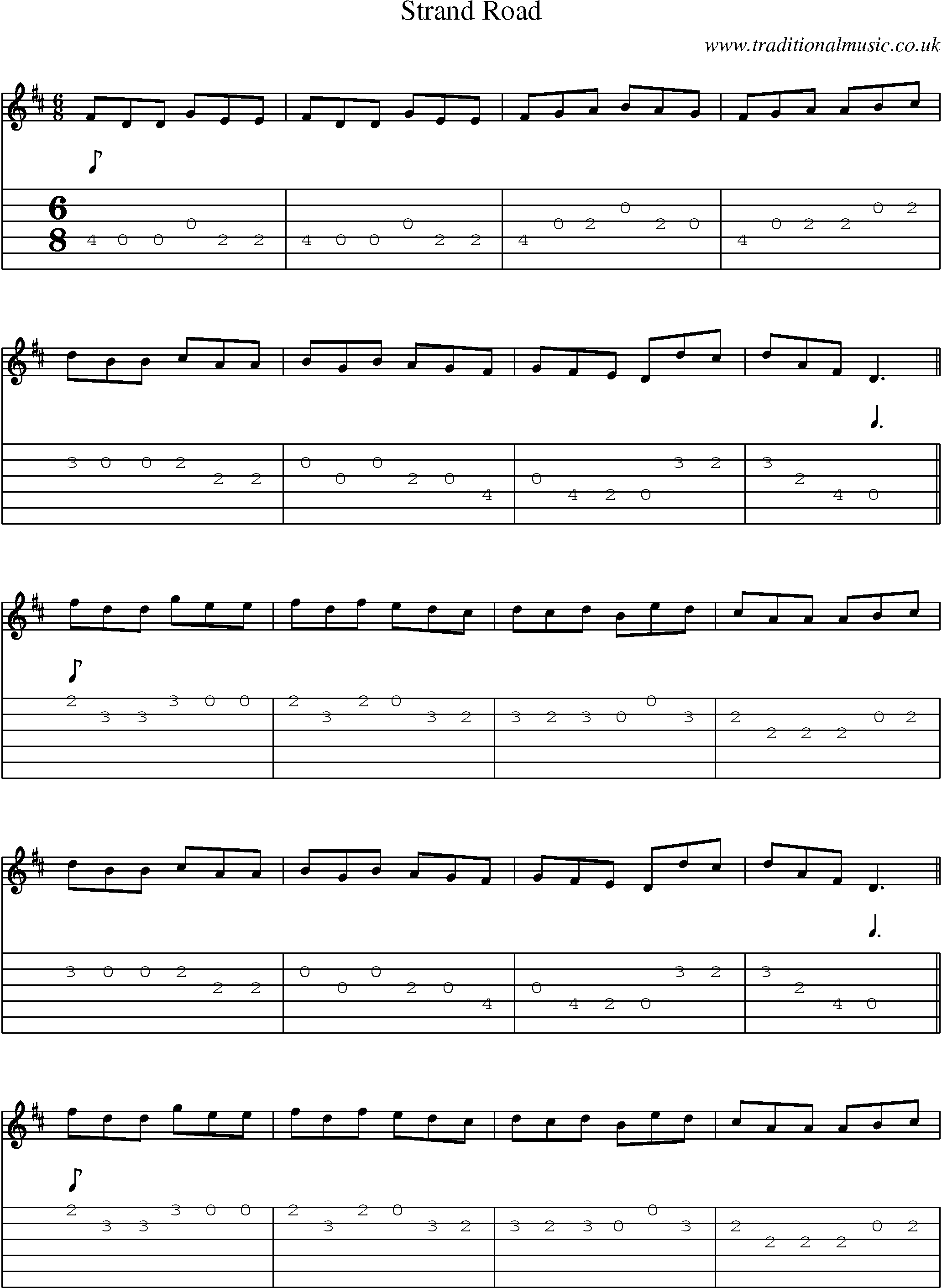Music Score and Guitar Tabs for Strand Road