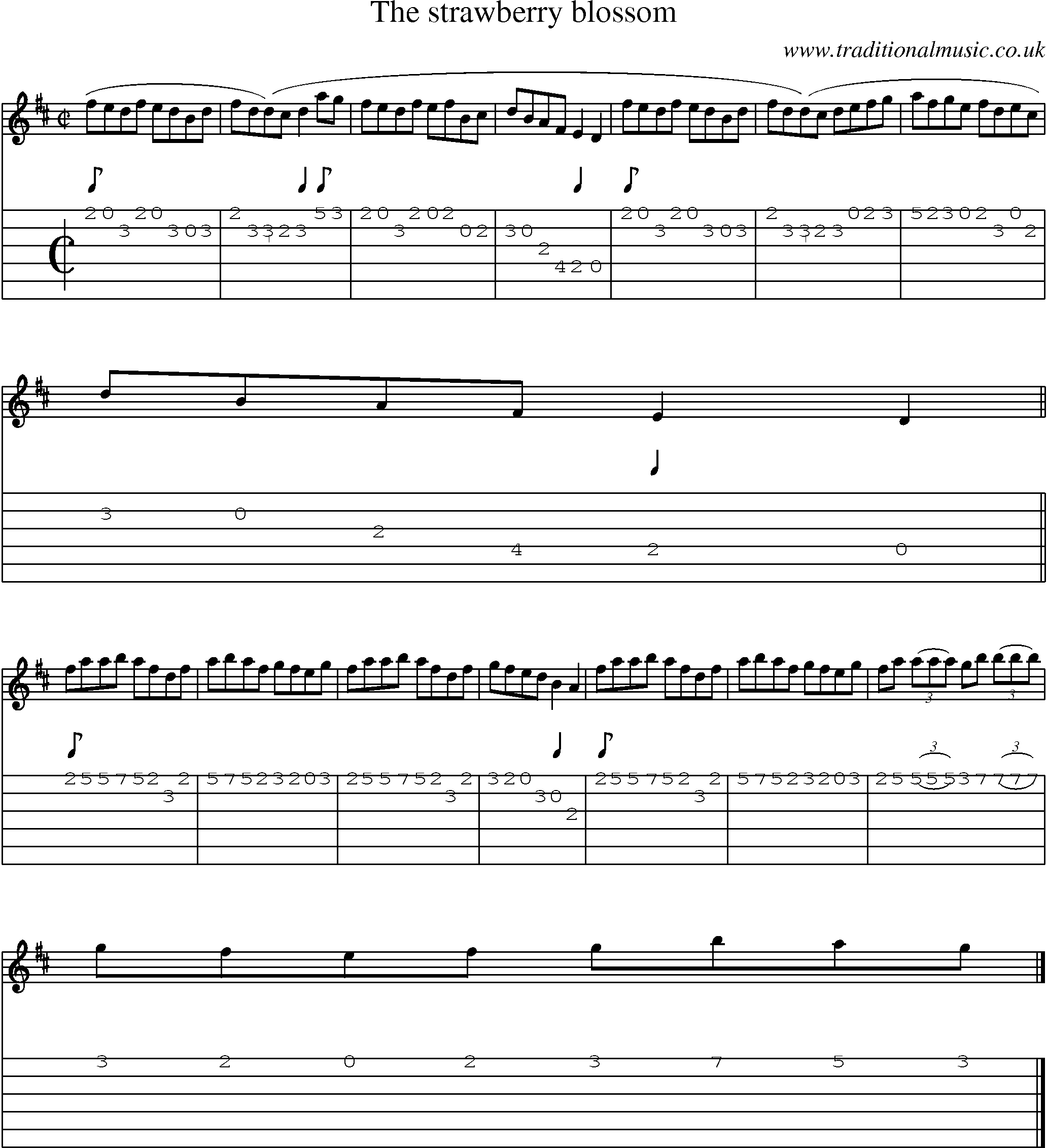 Music Score and Guitar Tabs for Strawberry Blossom