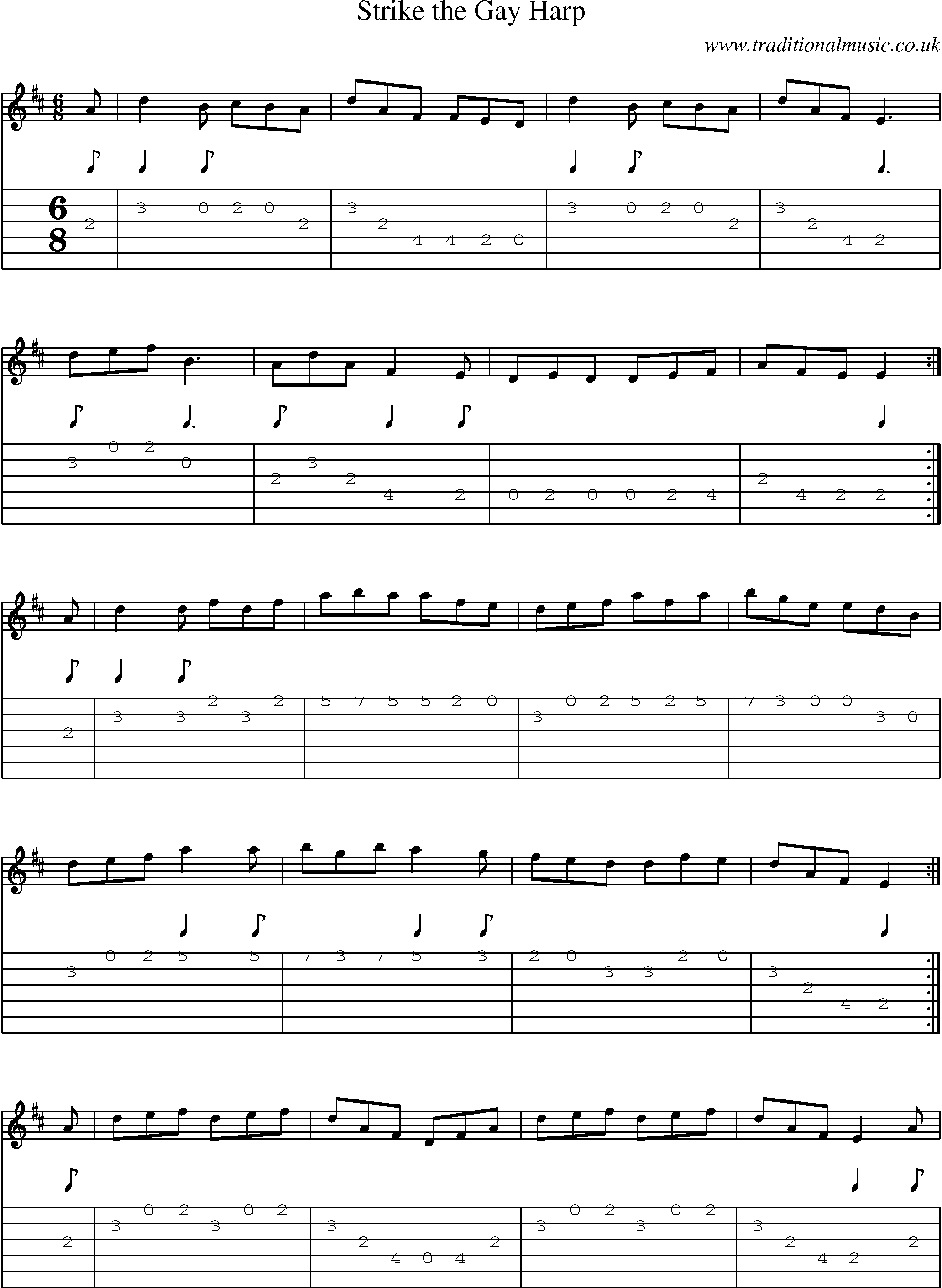 Music Score and Guitar Tabs for Strike Gay Harp
