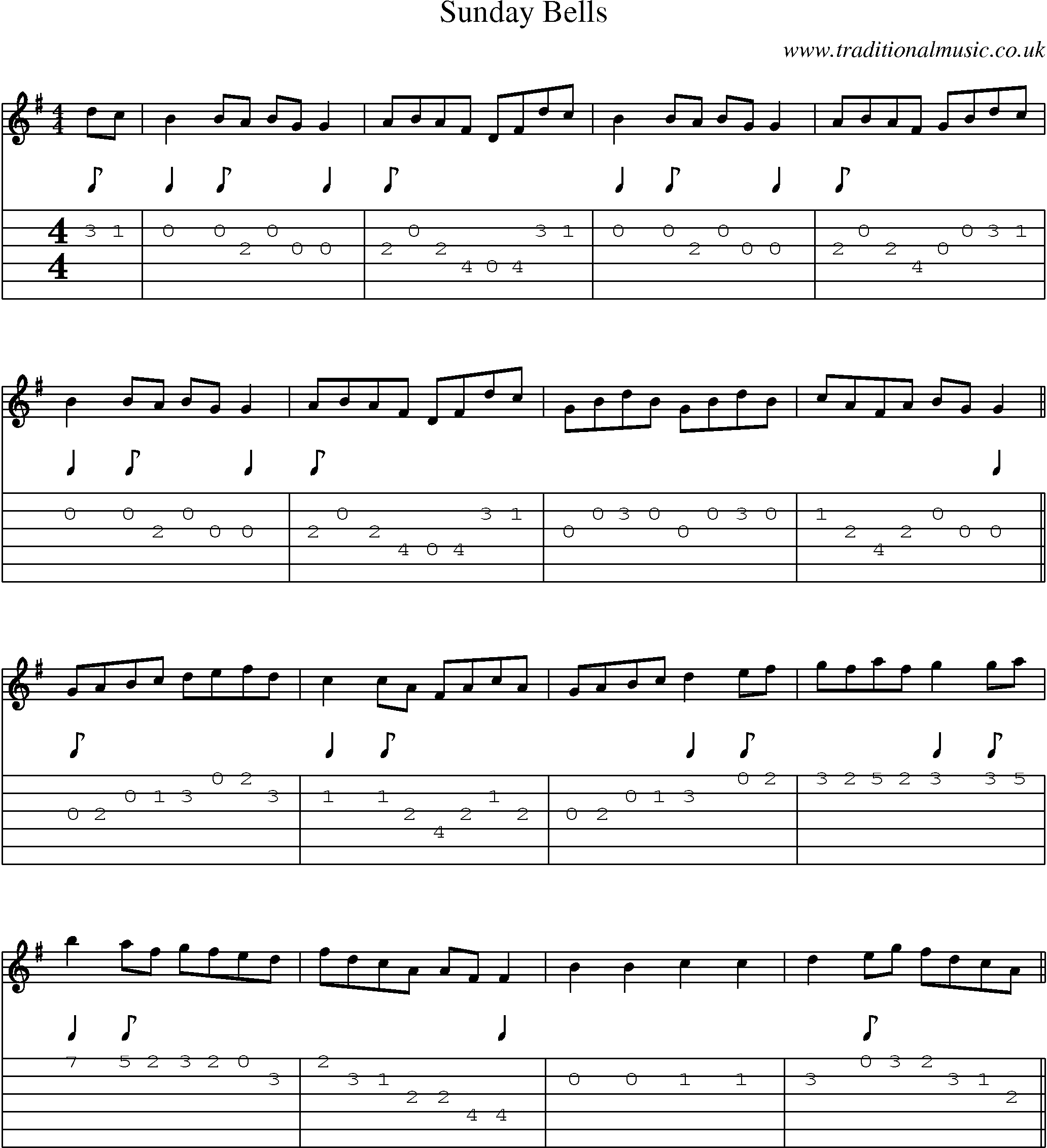 Music Score and Guitar Tabs for Sunday Bells