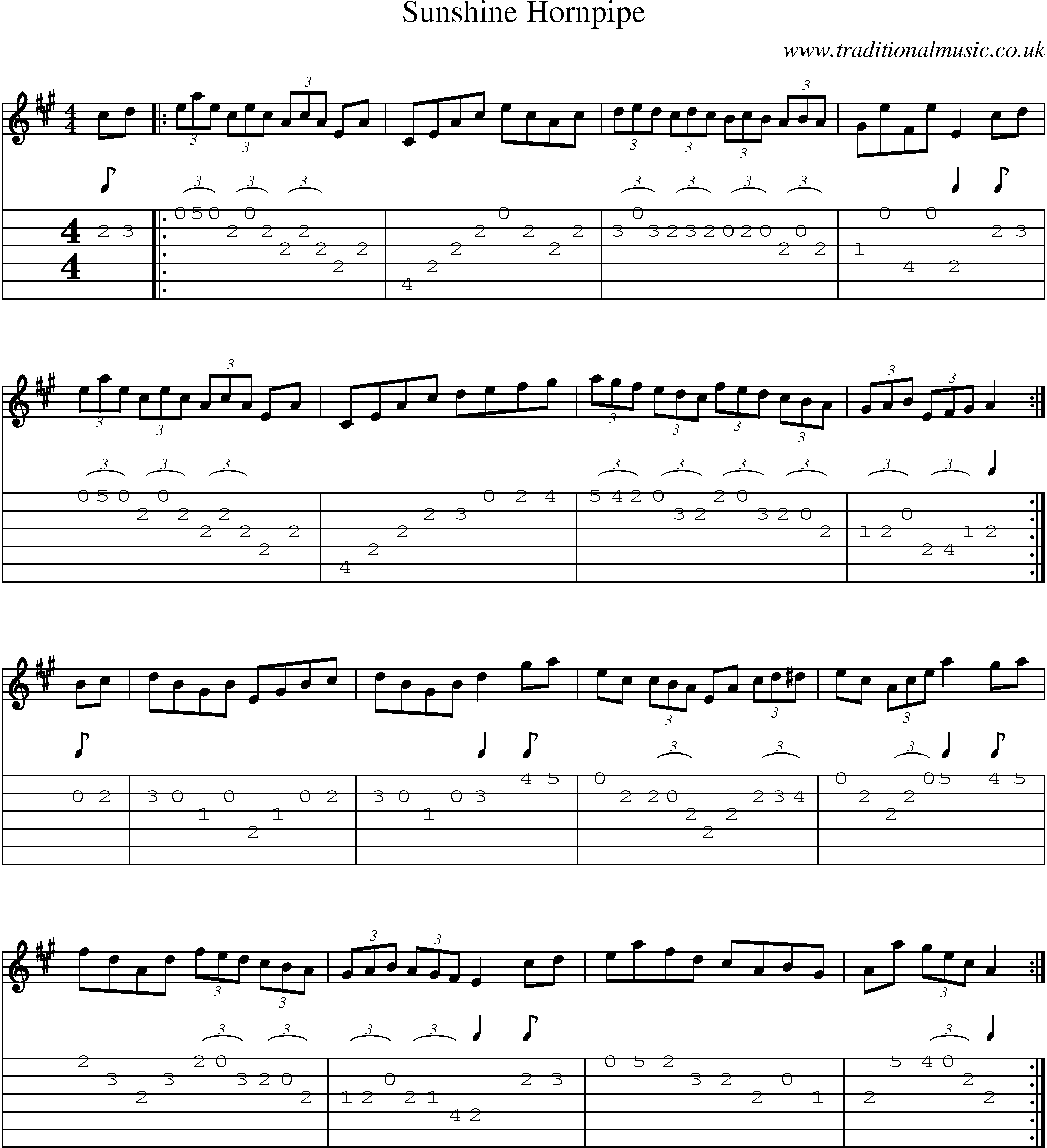 Music Score and Guitar Tabs for Sunshine Hornpipe