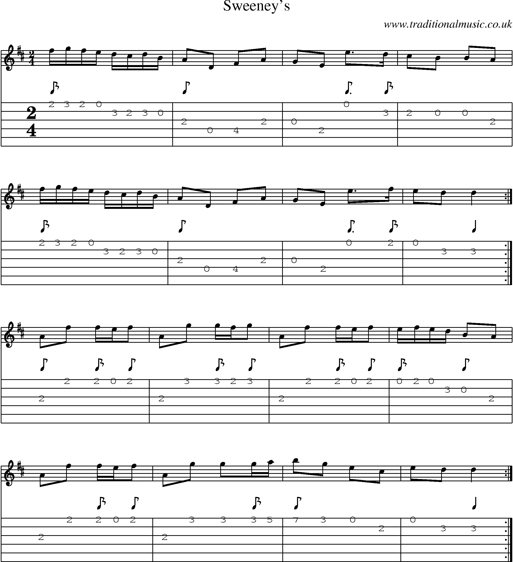 Music Score and Guitar Tabs for Sweeneys