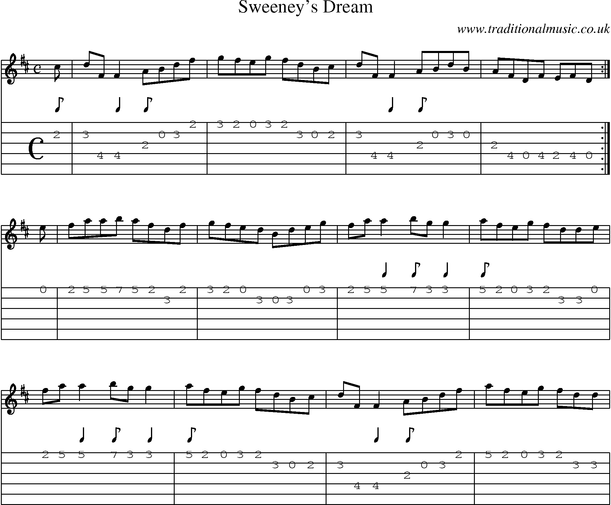 Music Score and Guitar Tabs for Sweeneys Dream