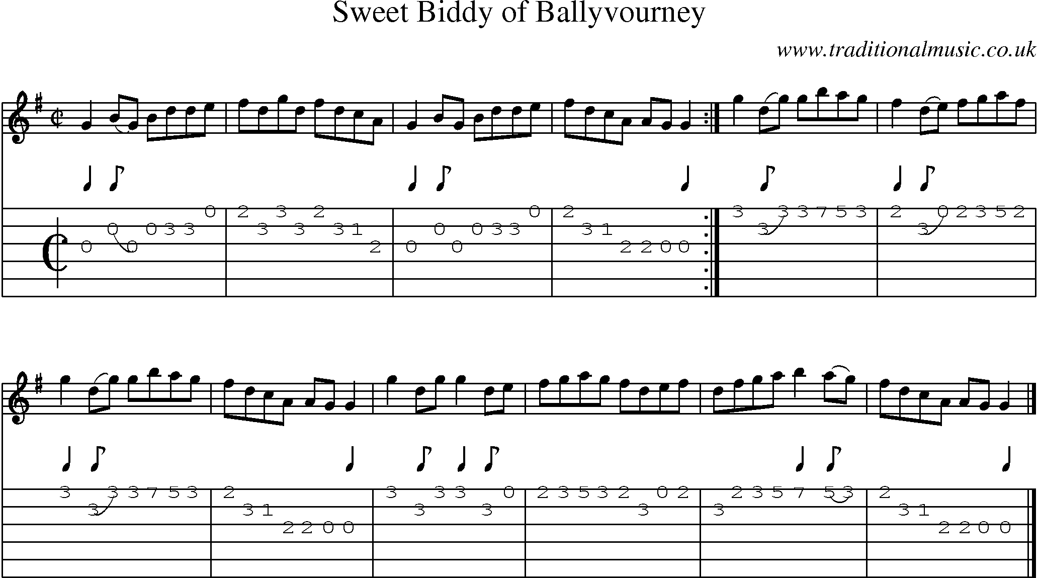 Music Score and Guitar Tabs for Sweet Biddy Of Ballyvourney