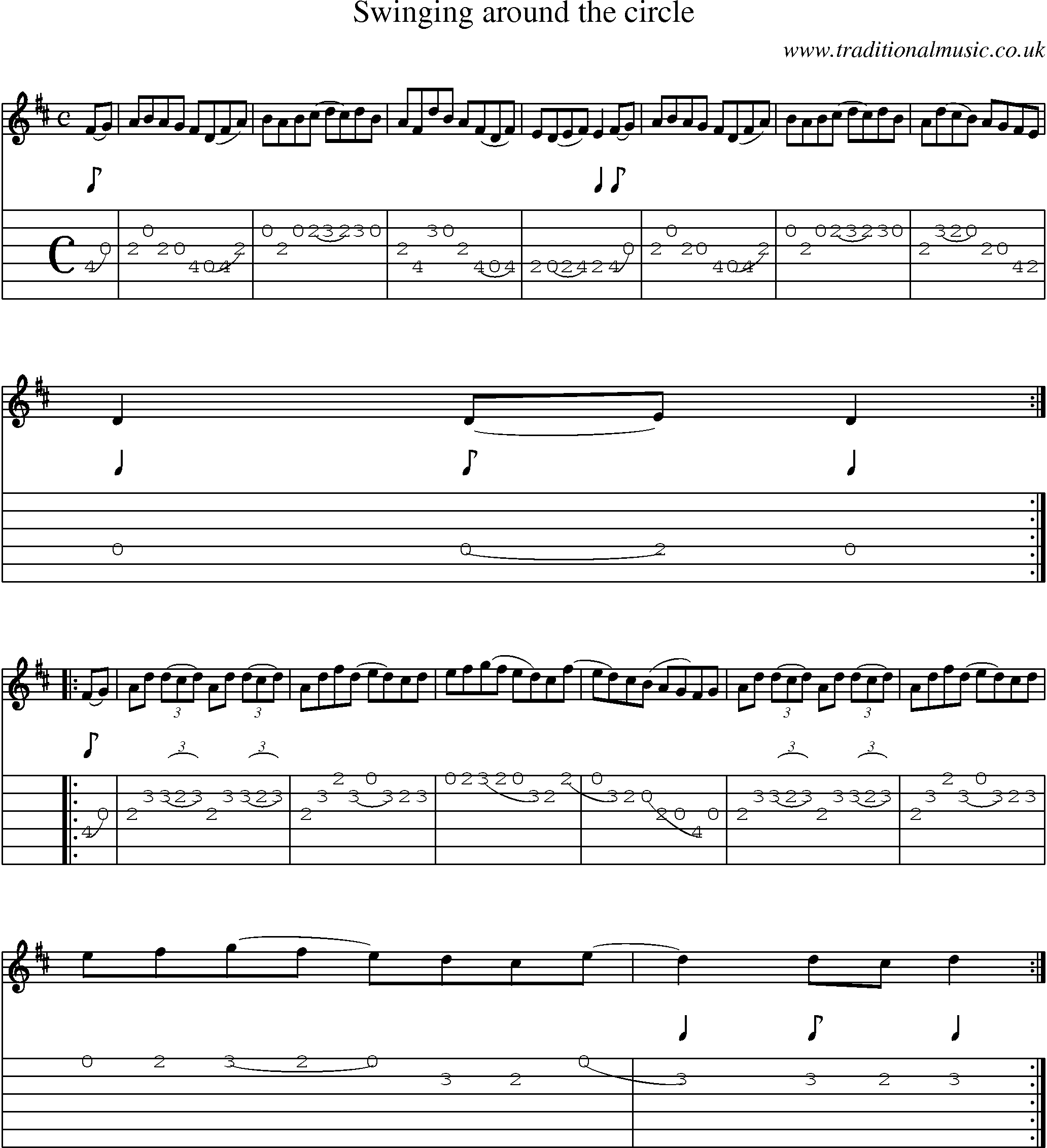 Music Score and Guitar Tabs for Swinging Around The Circle
