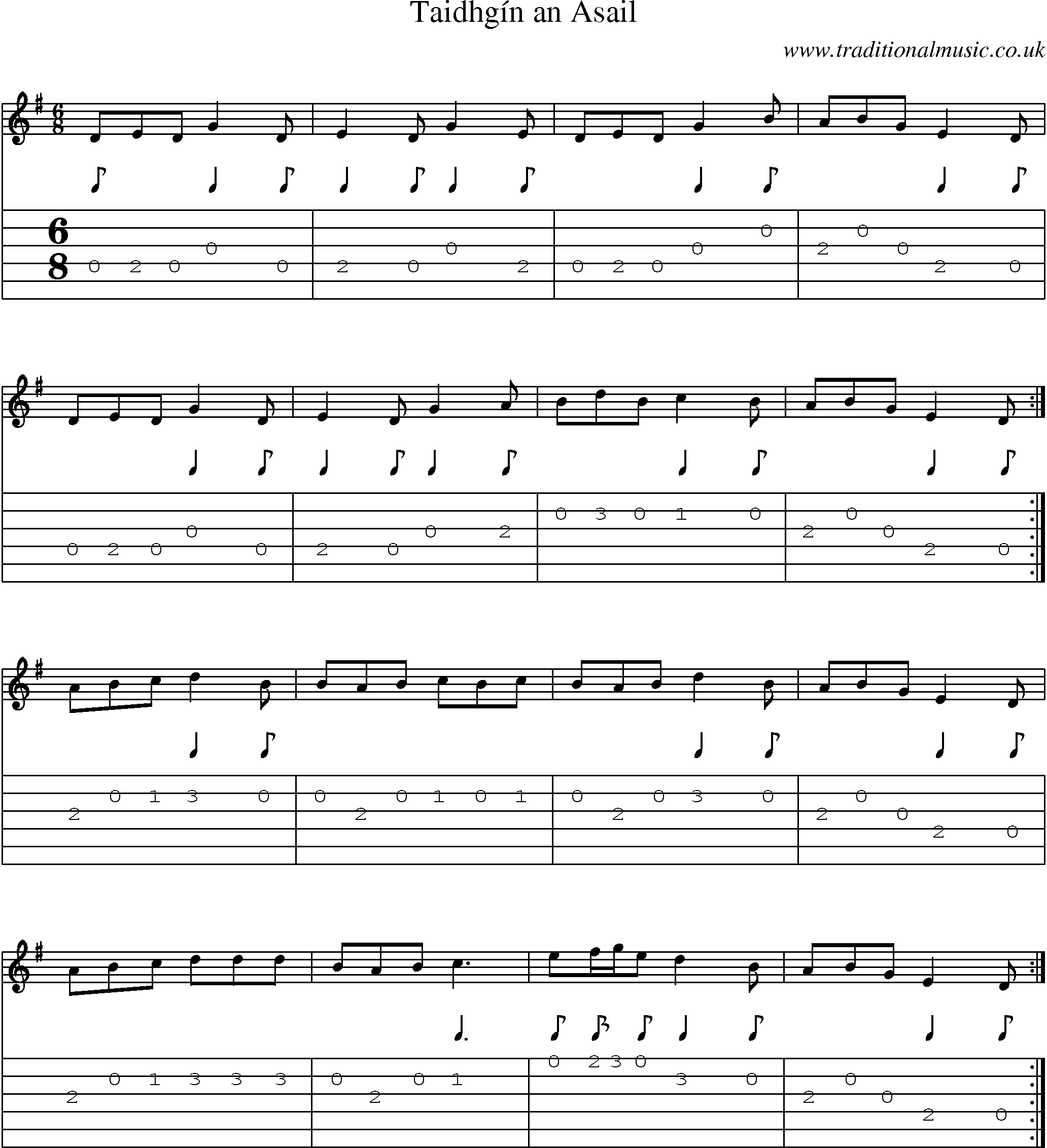 Music Score and Guitar Tabs for Taidhgin An Asail