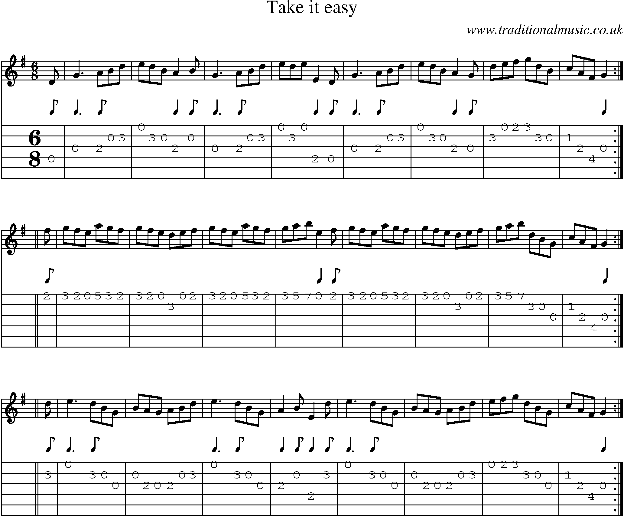 Music Score and Guitar Tabs for Take It Easy