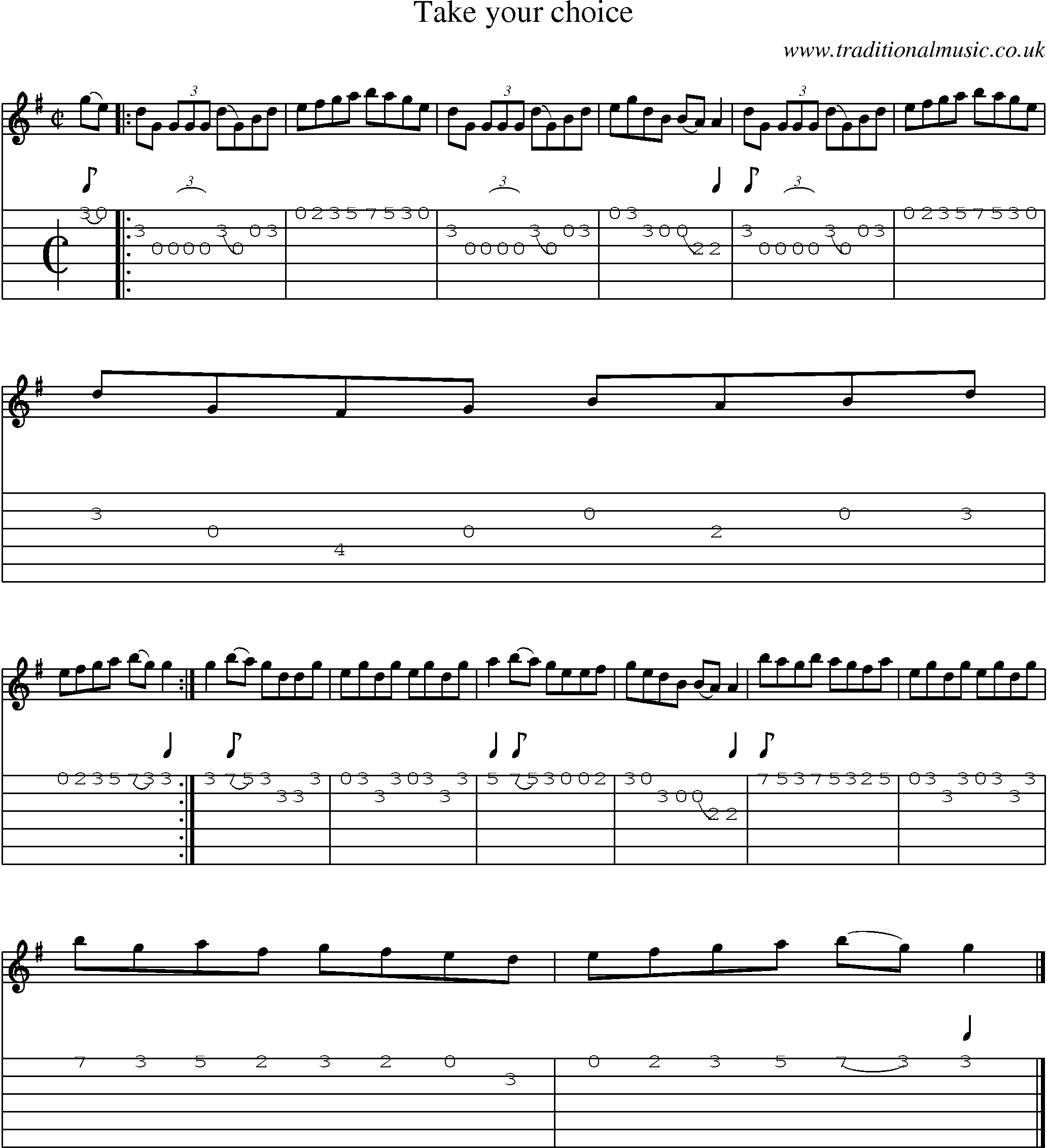 Music Score and Guitar Tabs for Take Your Choice