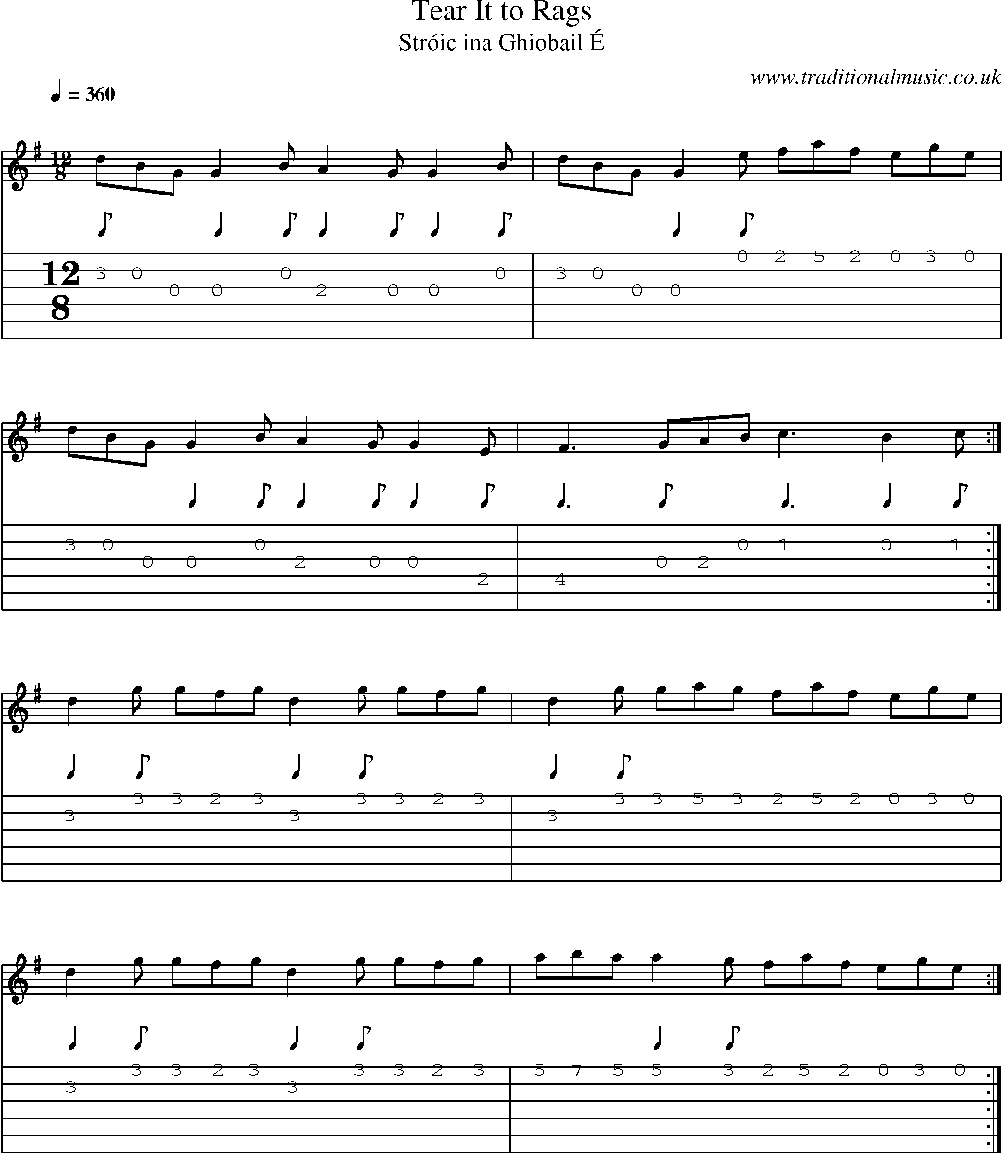 Music Score and Guitar Tabs for Tear It To Rags