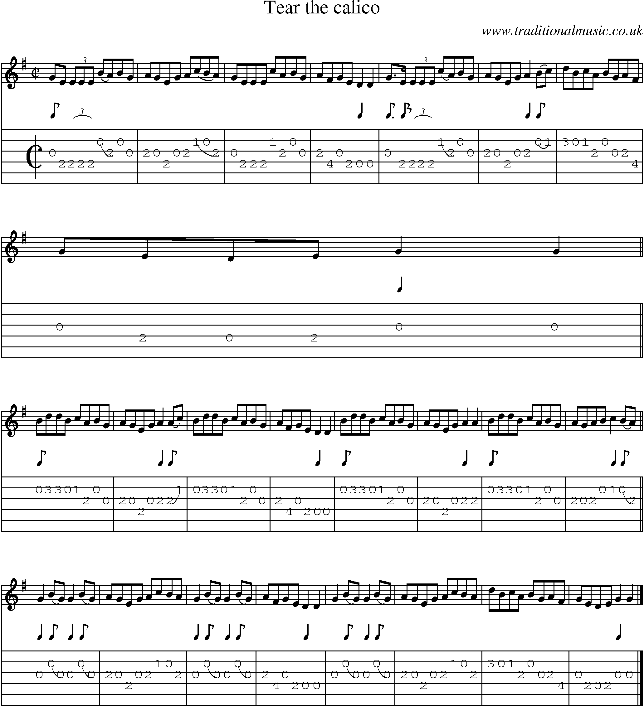 Music Score and Guitar Tabs for Tear The Calico