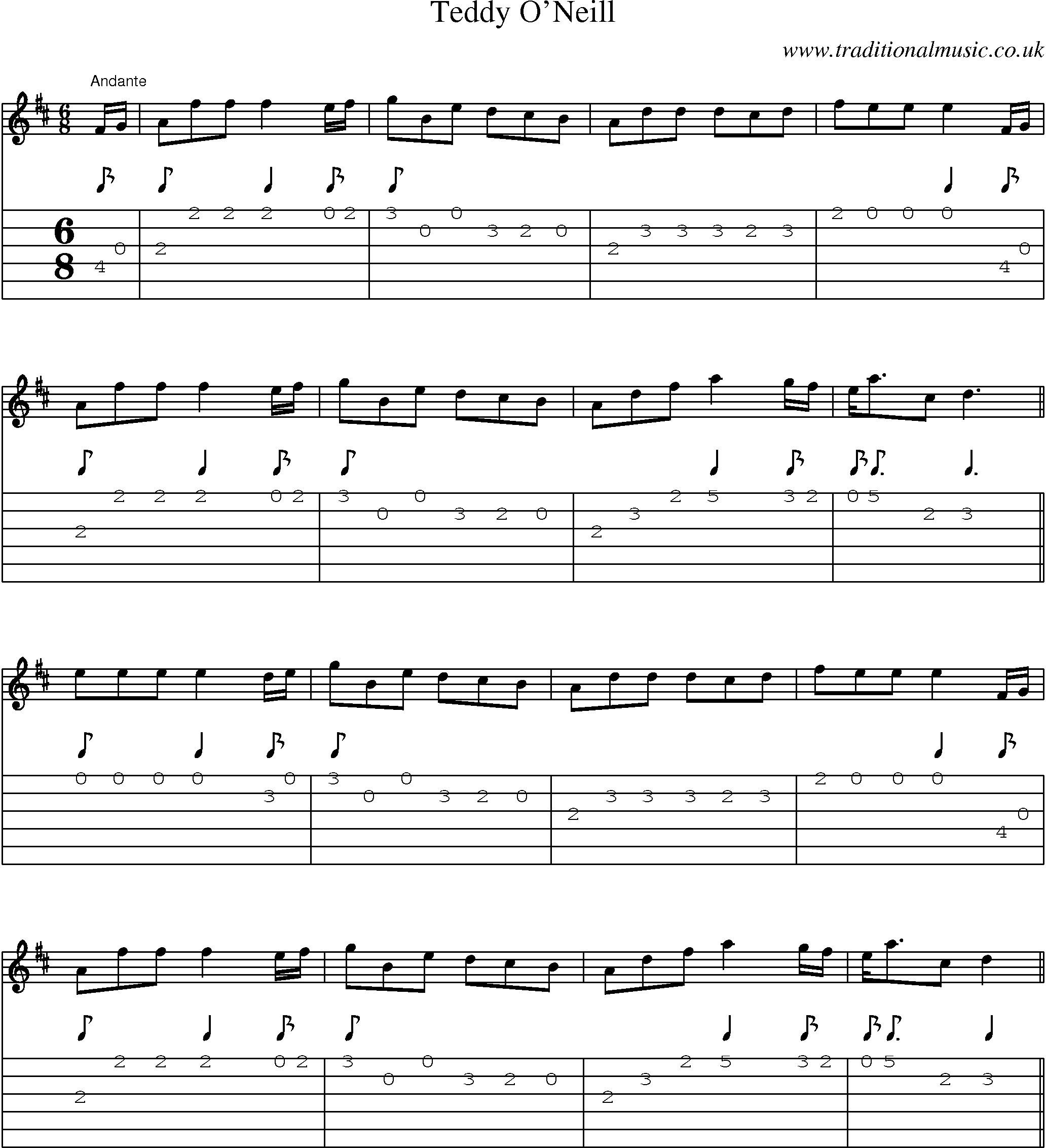 Music Score and Guitar Tabs for Teddy Oneill