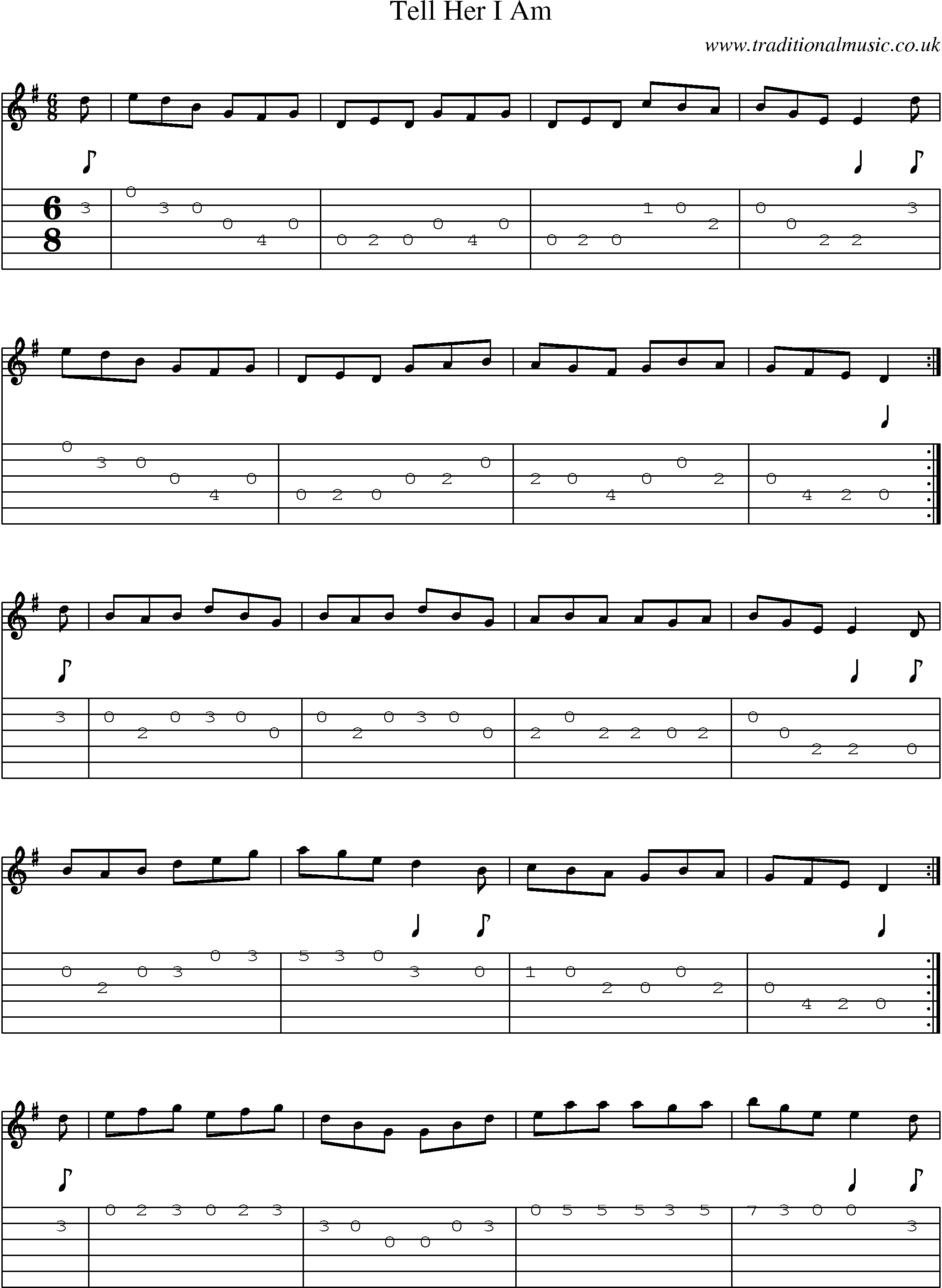 Music Score and Guitar Tabs for Tell Her I Am