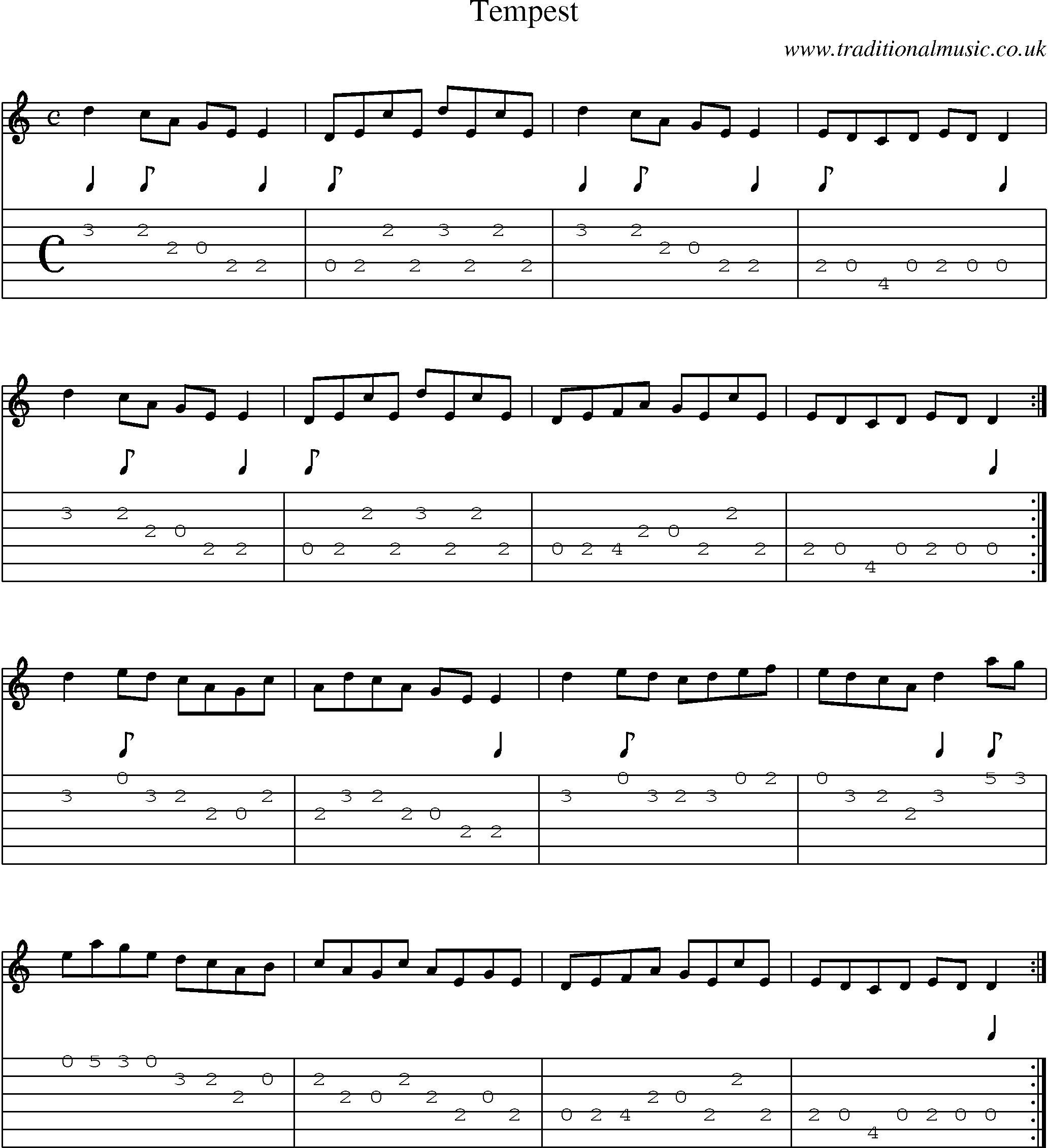 Music Score and Guitar Tabs for Tempest