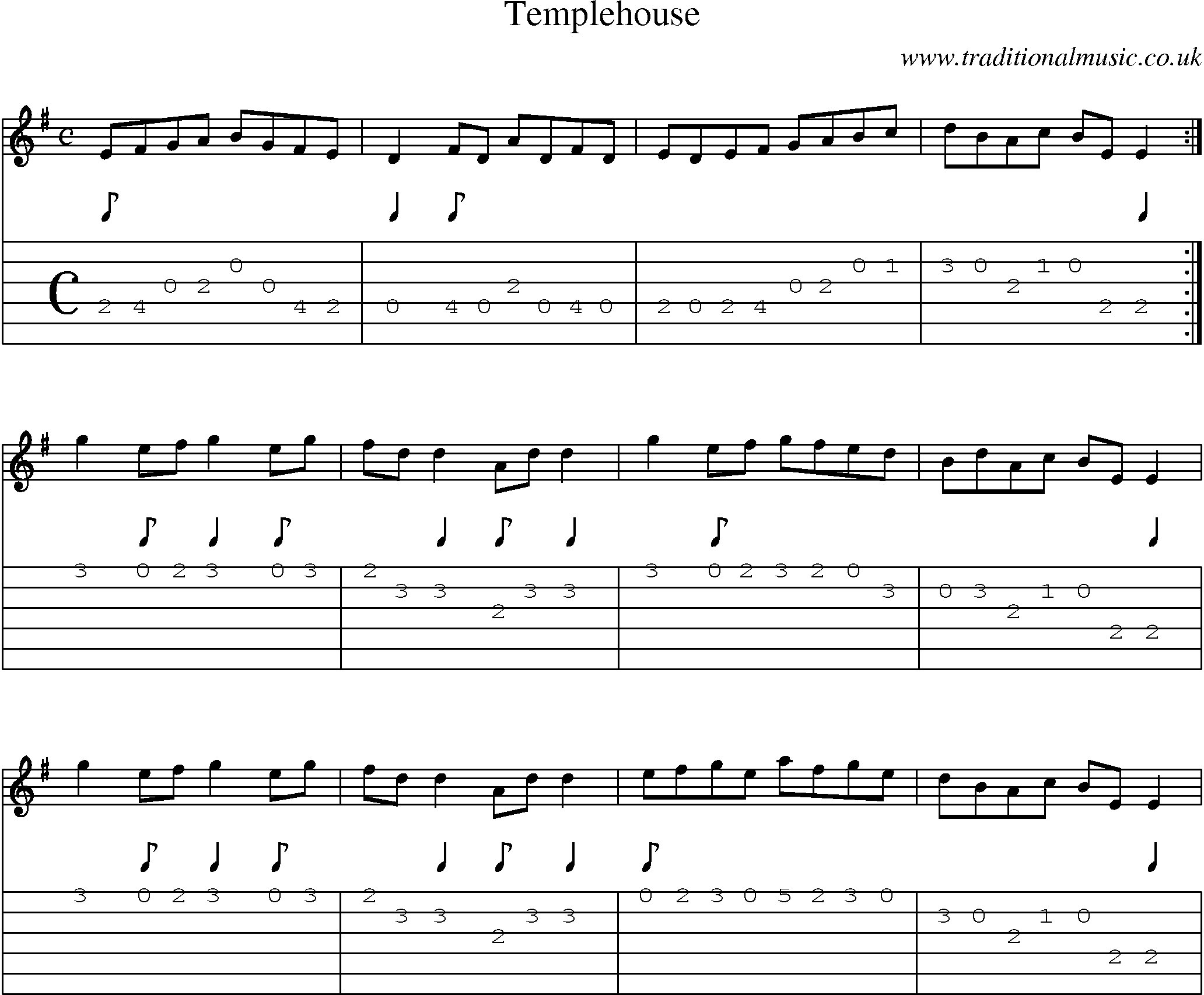 Music Score and Guitar Tabs for Templehouse