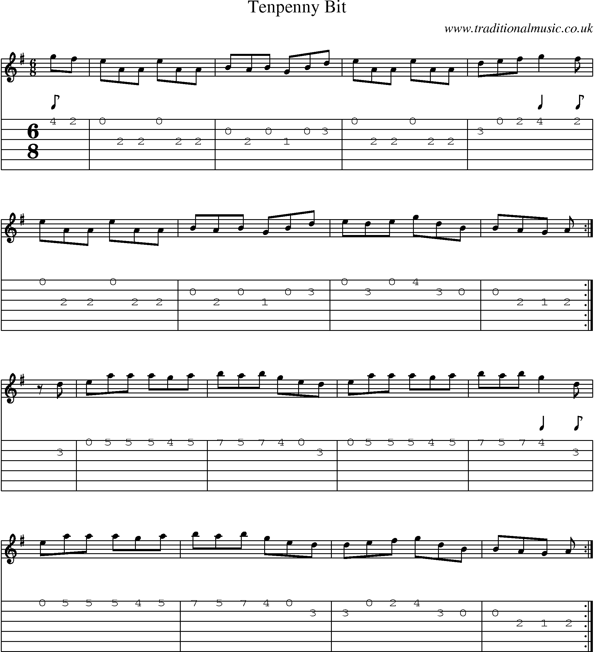 Music Score and Guitar Tabs for Tenpenny Bit