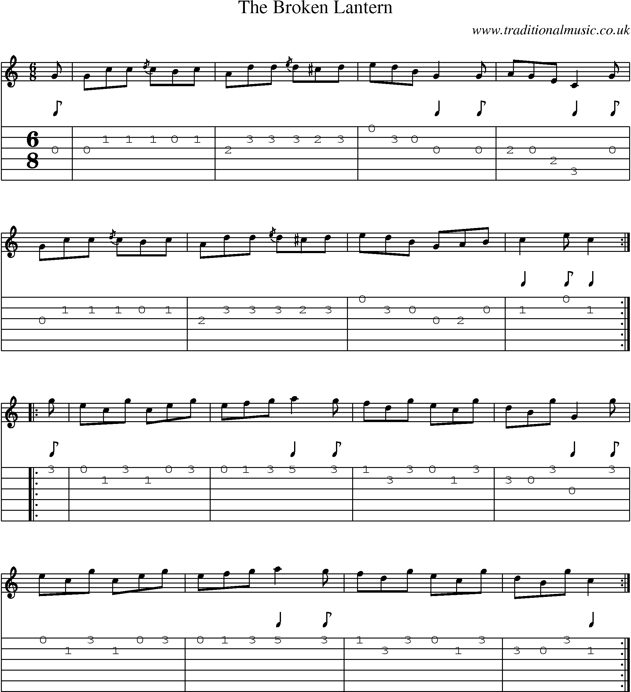 Music Score and Guitar Tabs for The Broken Lantern