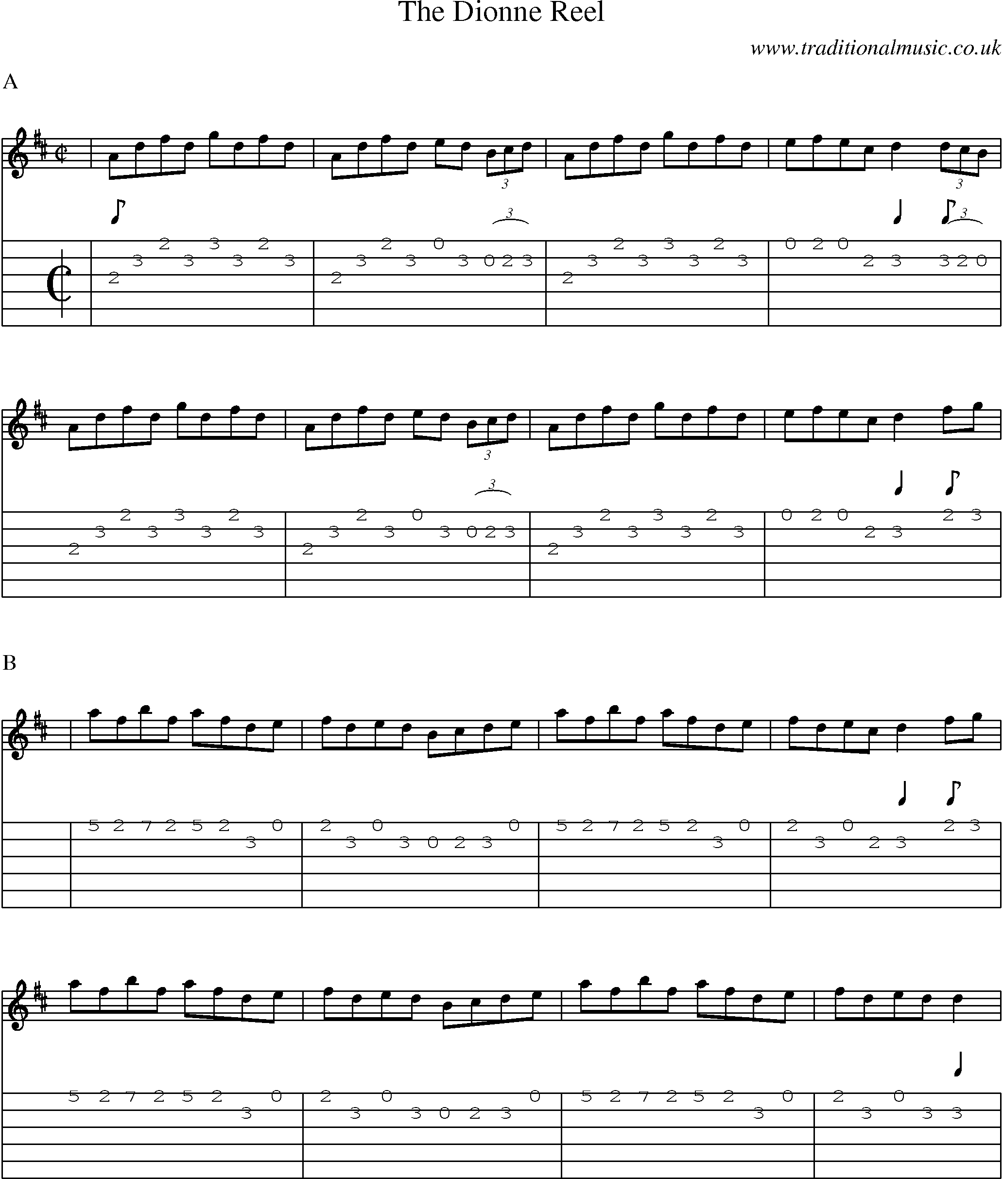 Music Score and Guitar Tabs for The Dionne Reel