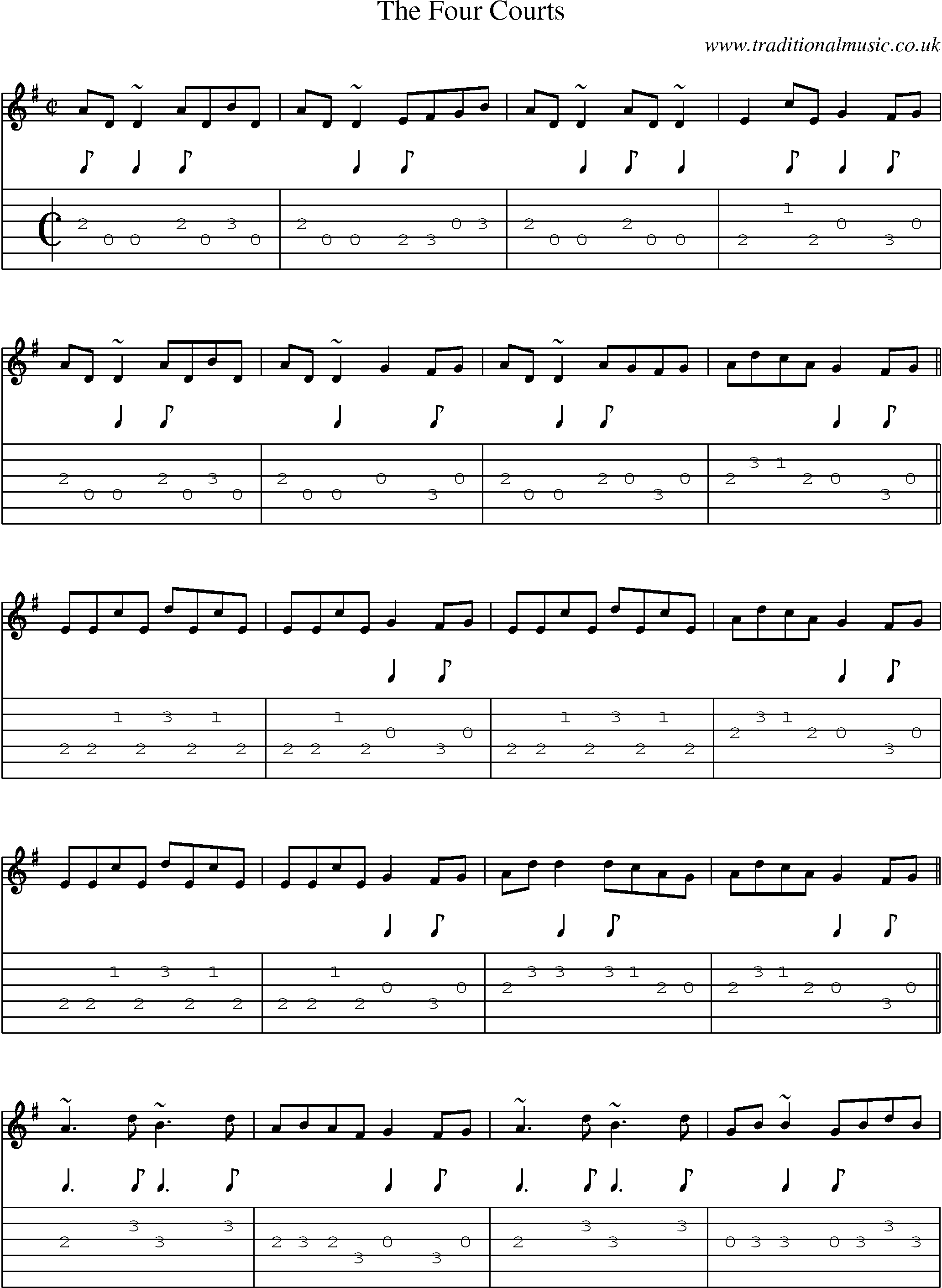 Music Score and Guitar Tabs for The Four Courts