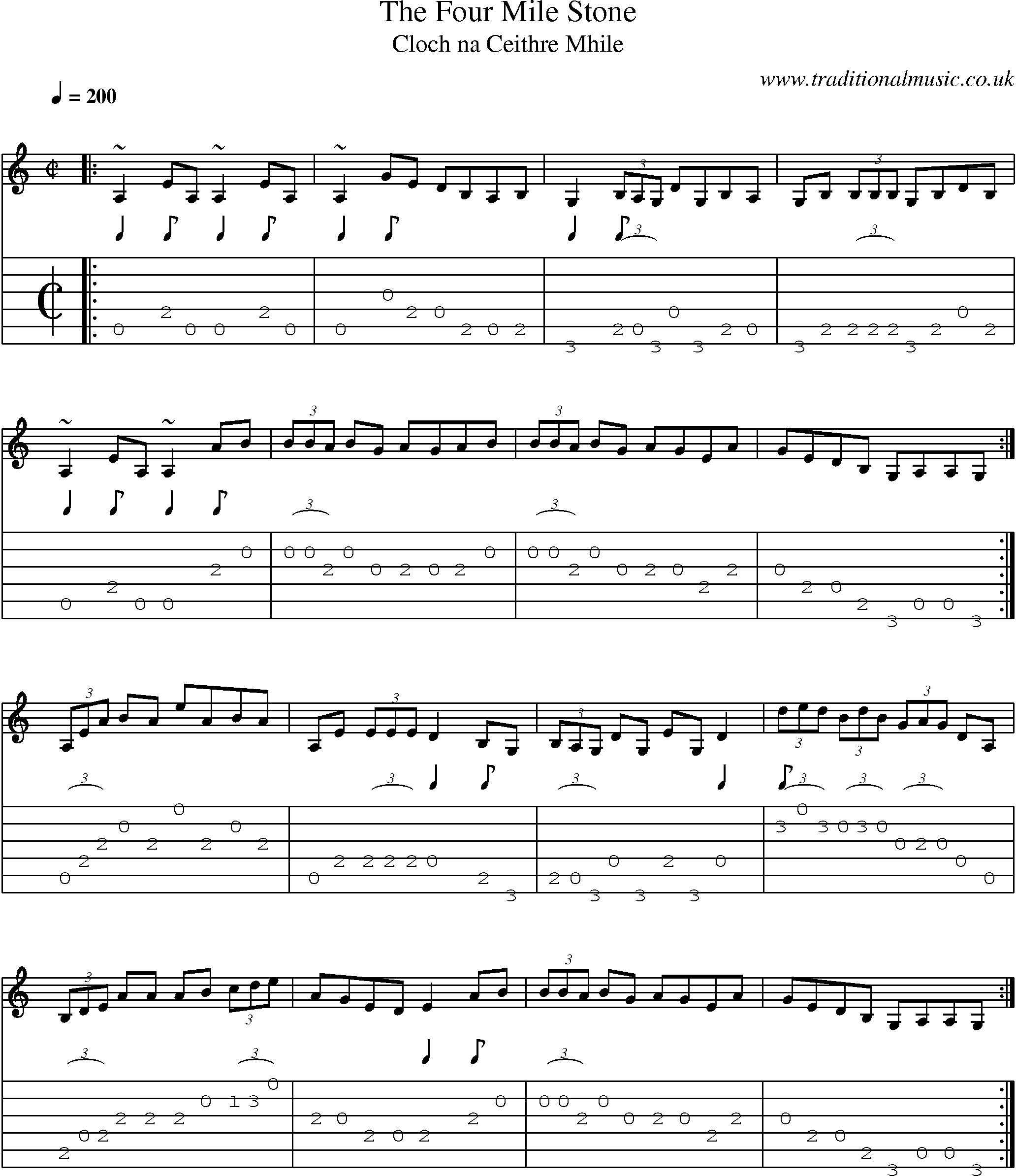 Music Score and Guitar Tabs for The Four Mile Stone