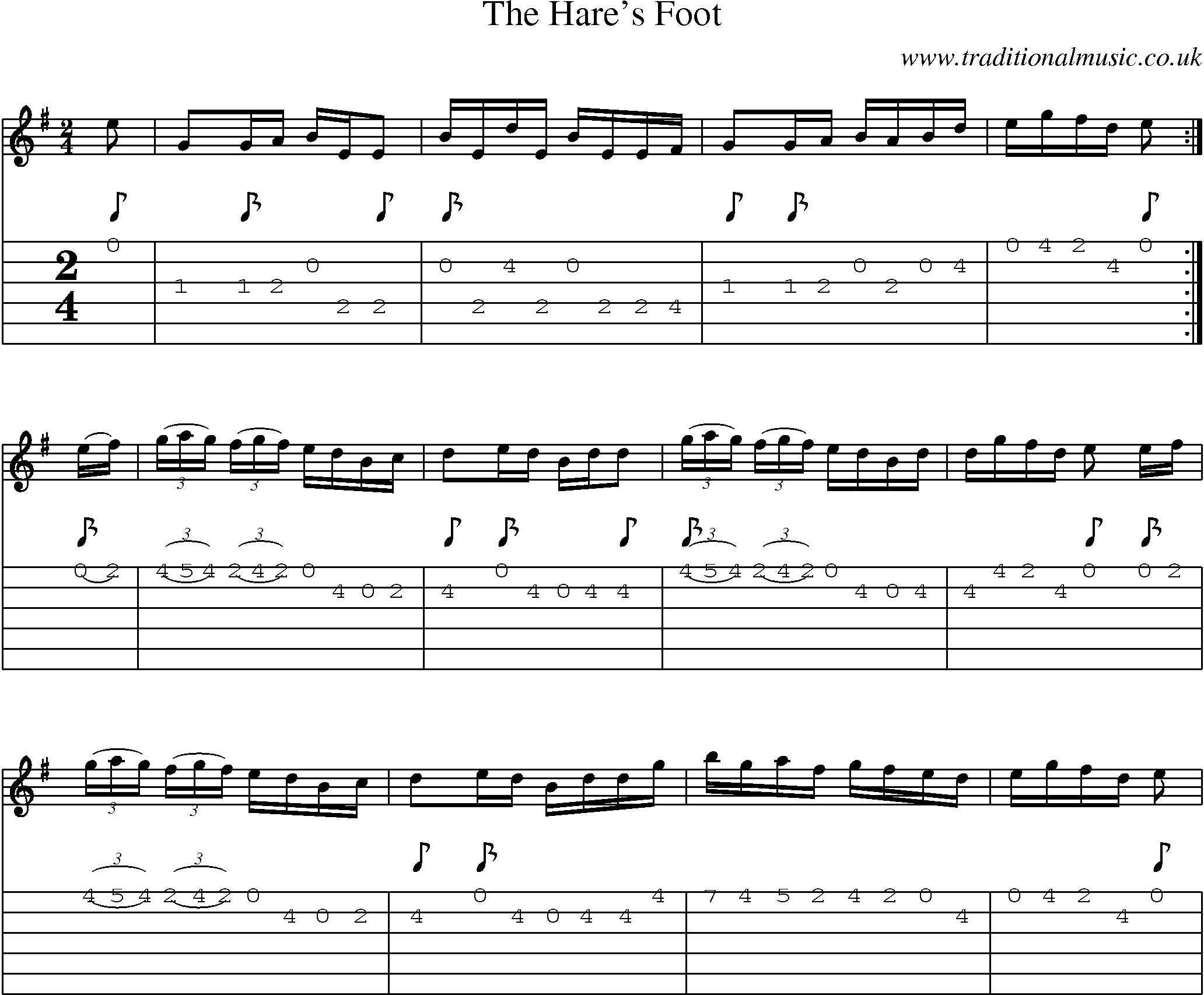 Music Score and Guitar Tabs for The Hares Foot