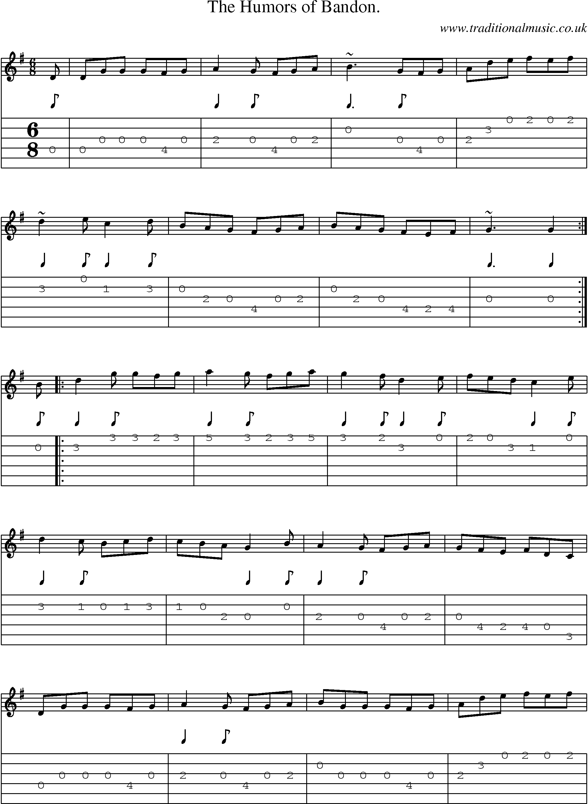 Music Score and Guitar Tabs for The Humors Of Bandon