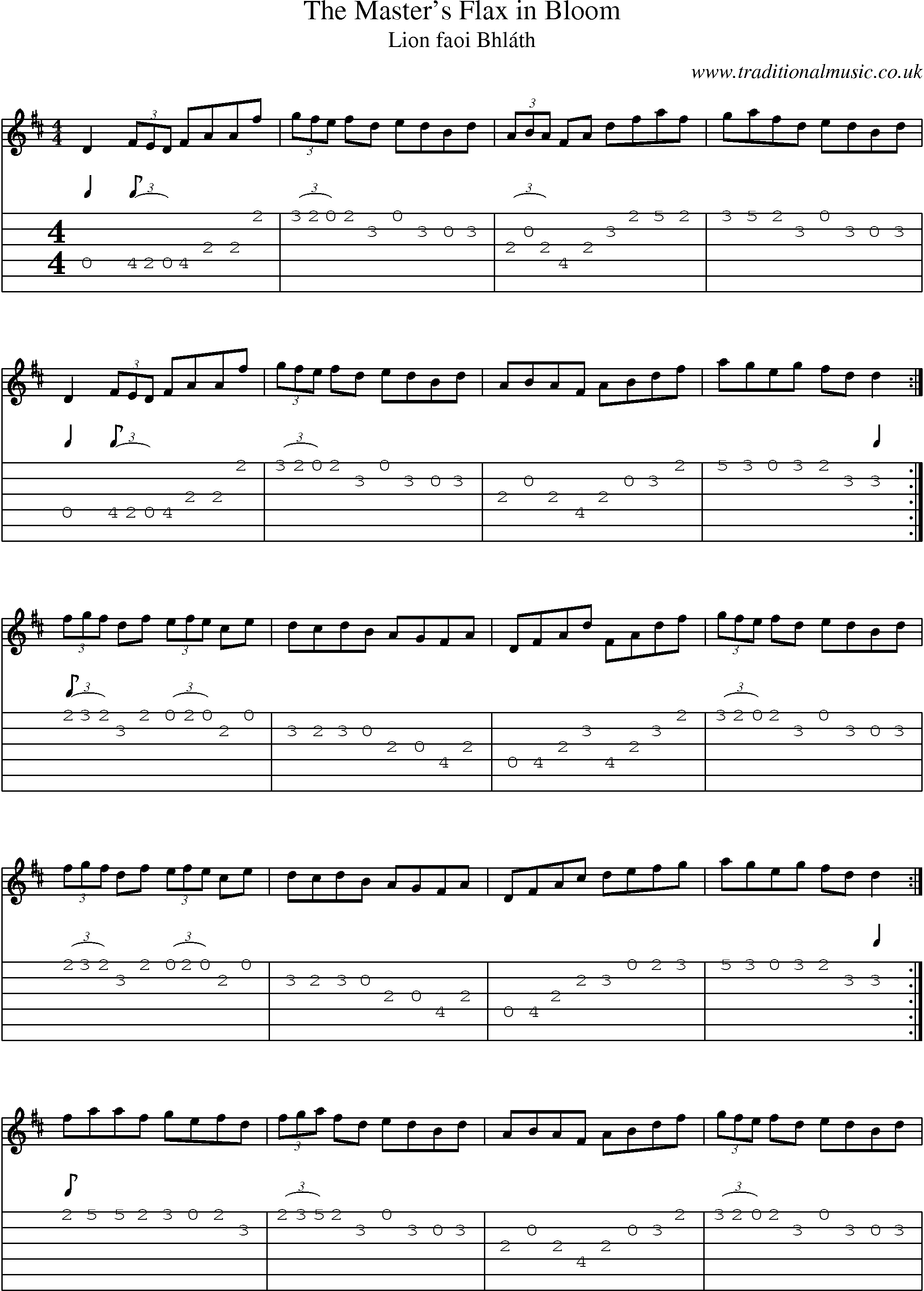 Music Score and Guitar Tabs for The Masters Flax In Bloom