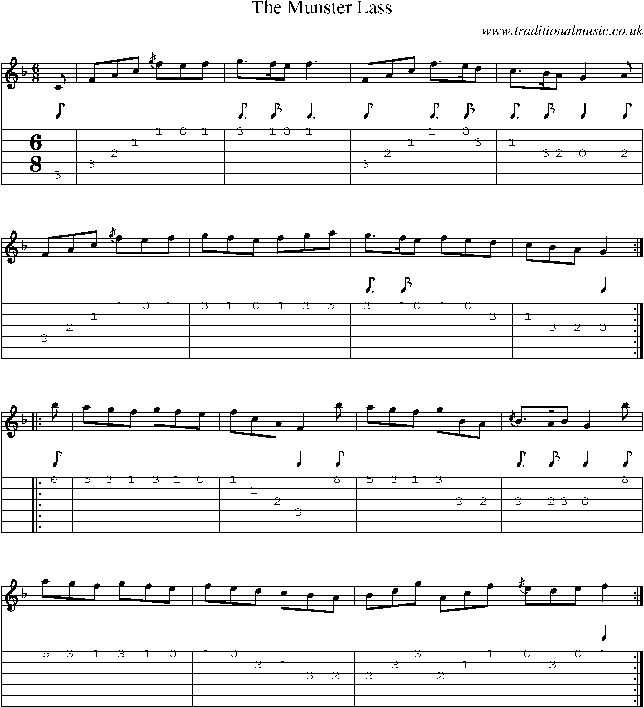 Music Score and Guitar Tabs for The Munster Lass