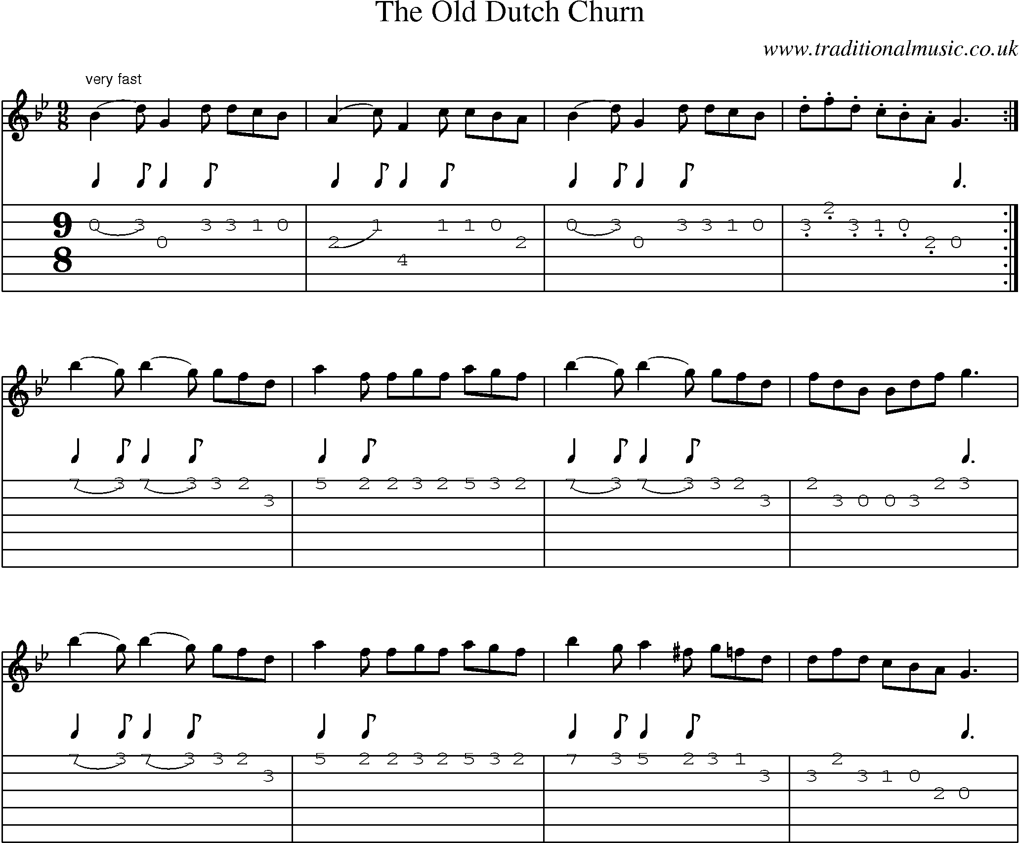 Music Score and Guitar Tabs for The Old Dutch Churn