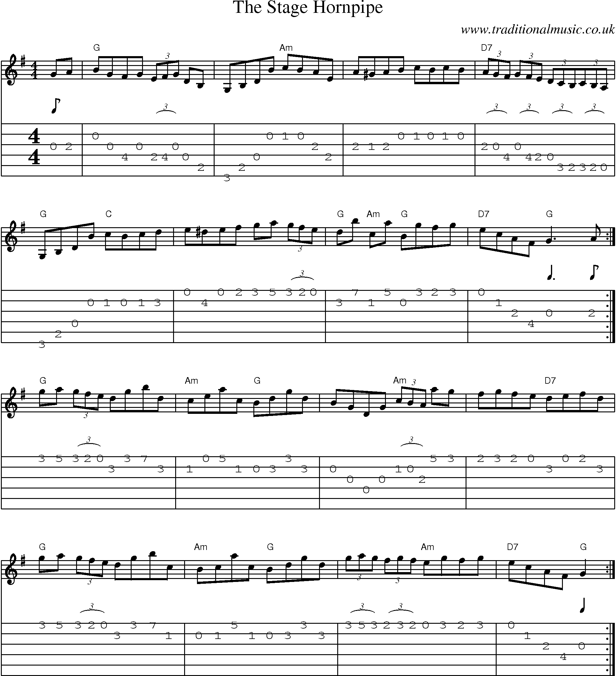 Music Score and Guitar Tabs for The Stage Hornpipe