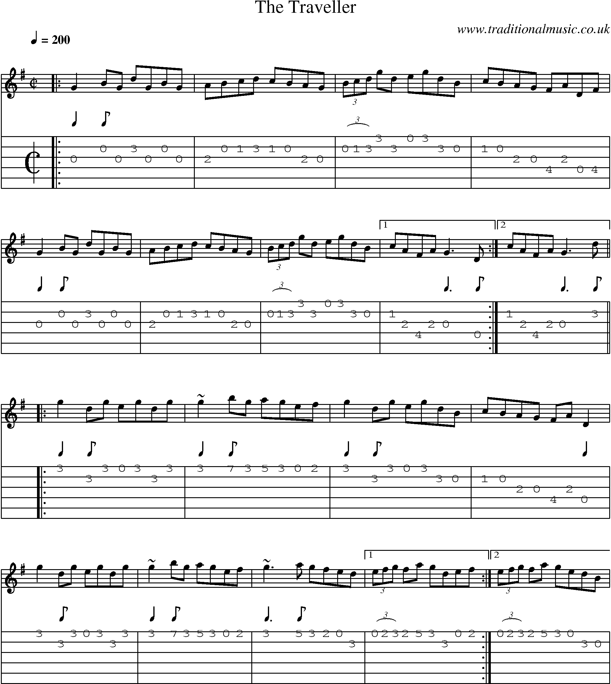 Music Score and Guitar Tabs for The Traveller
