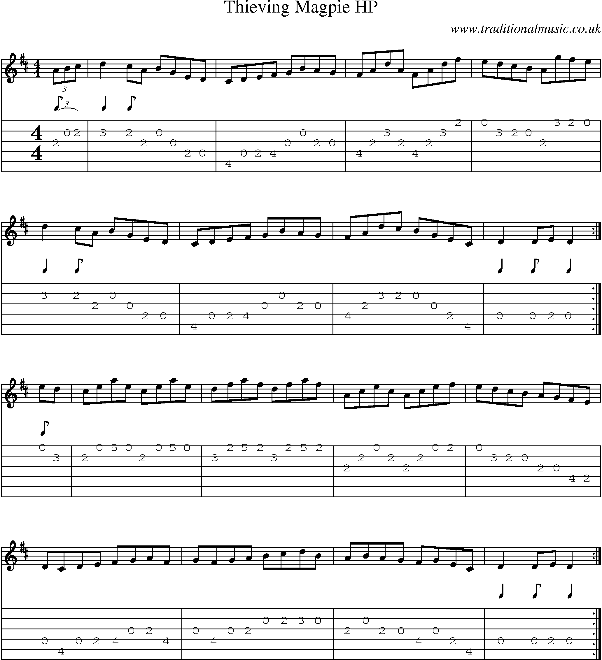 Music Score and Guitar Tabs for Thieving Magpie