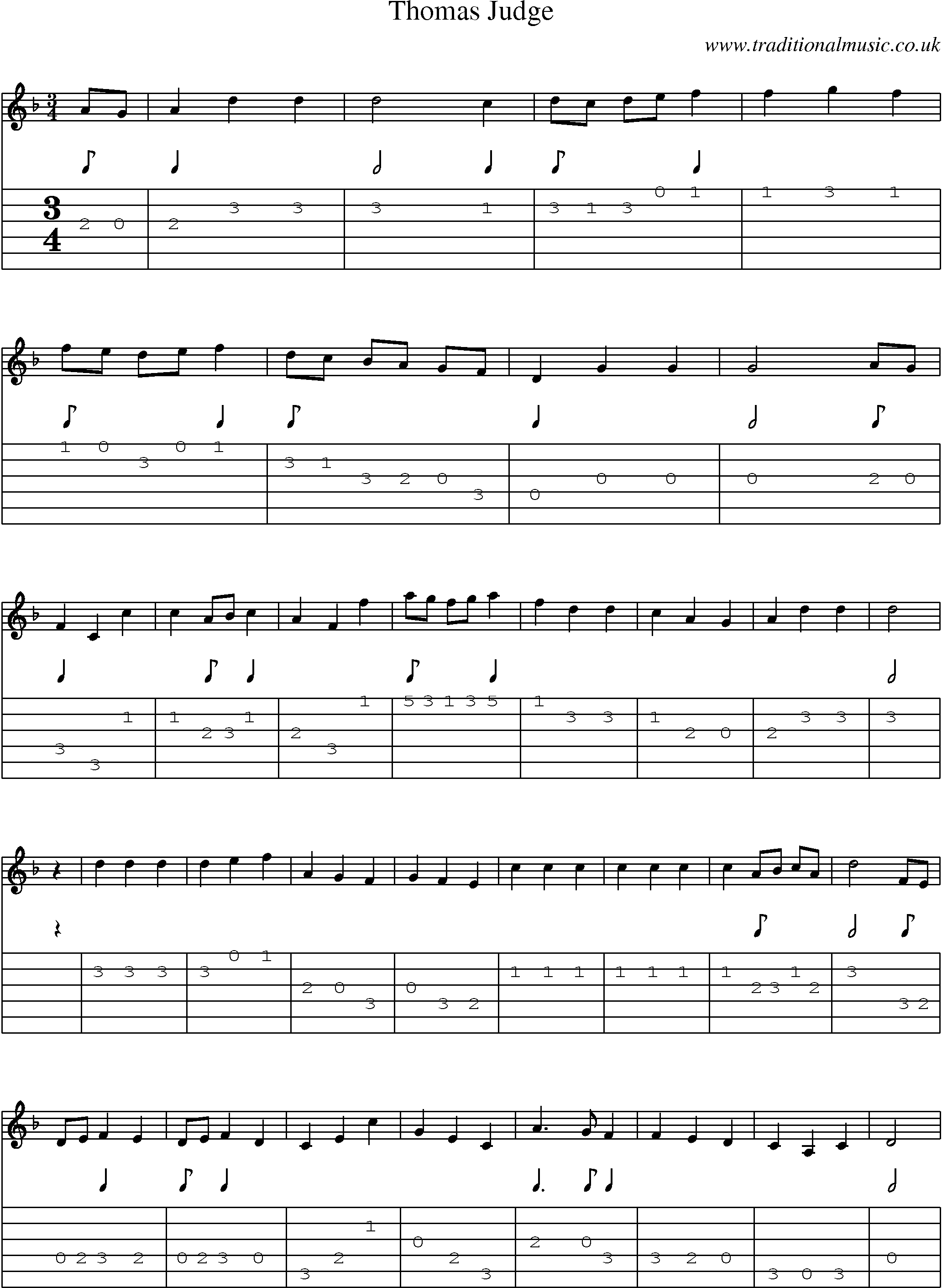 Music Score and Guitar Tabs for Thomas Judge