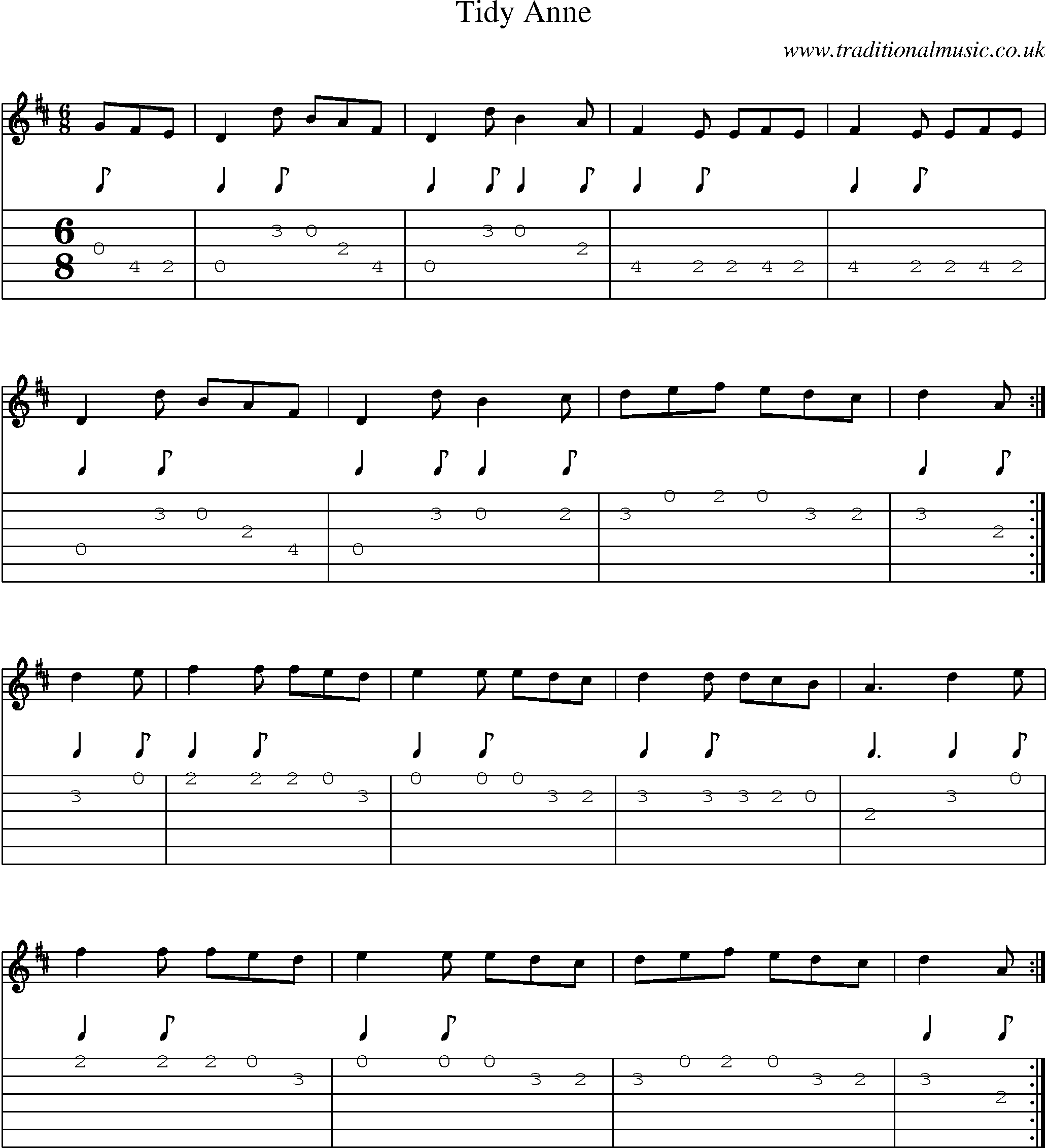 Music Score and Guitar Tabs for Tidy Anne