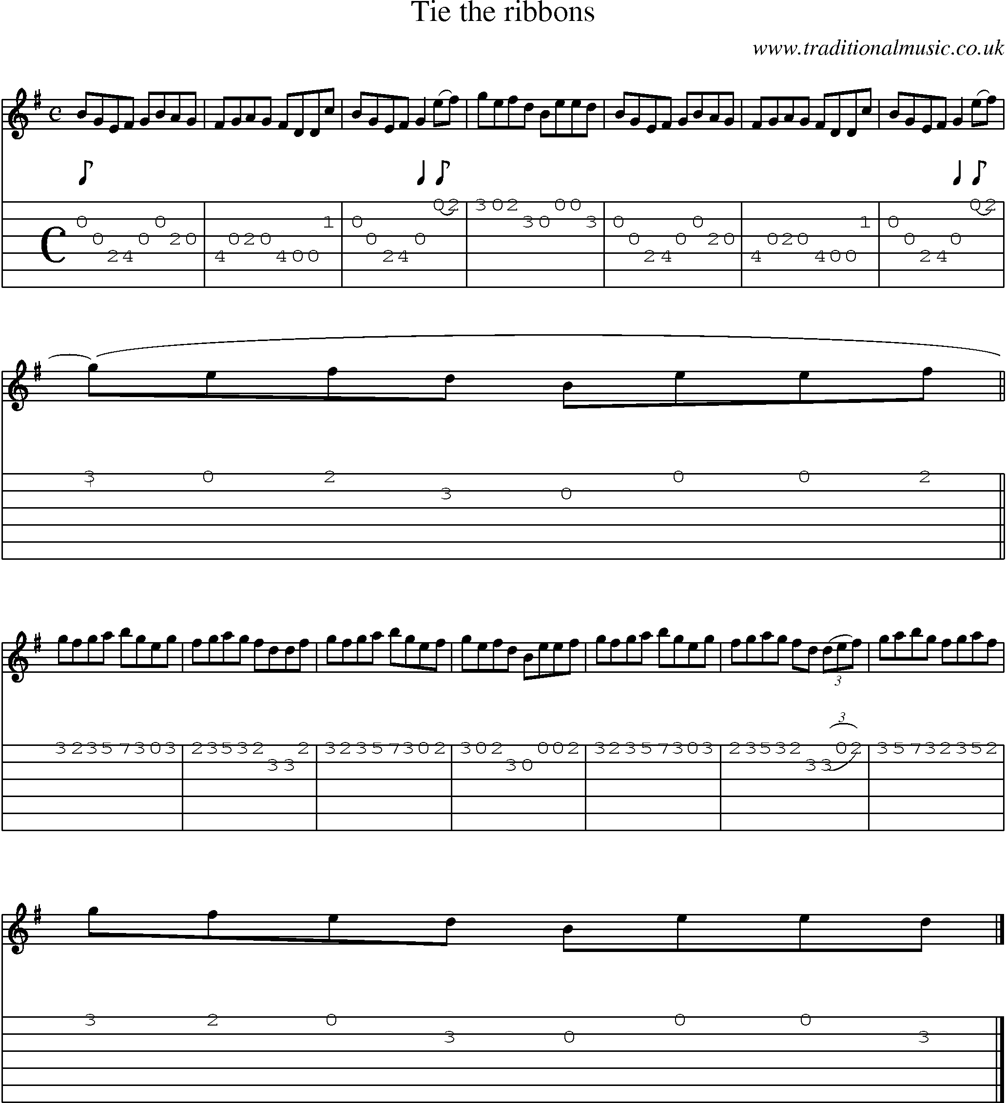 Music Score and Guitar Tabs for Tie The Ribbons