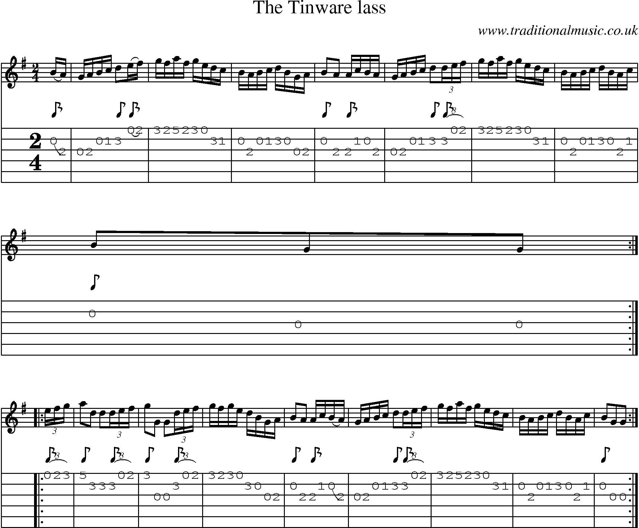 Music Score and Guitar Tabs for Tinware Lass