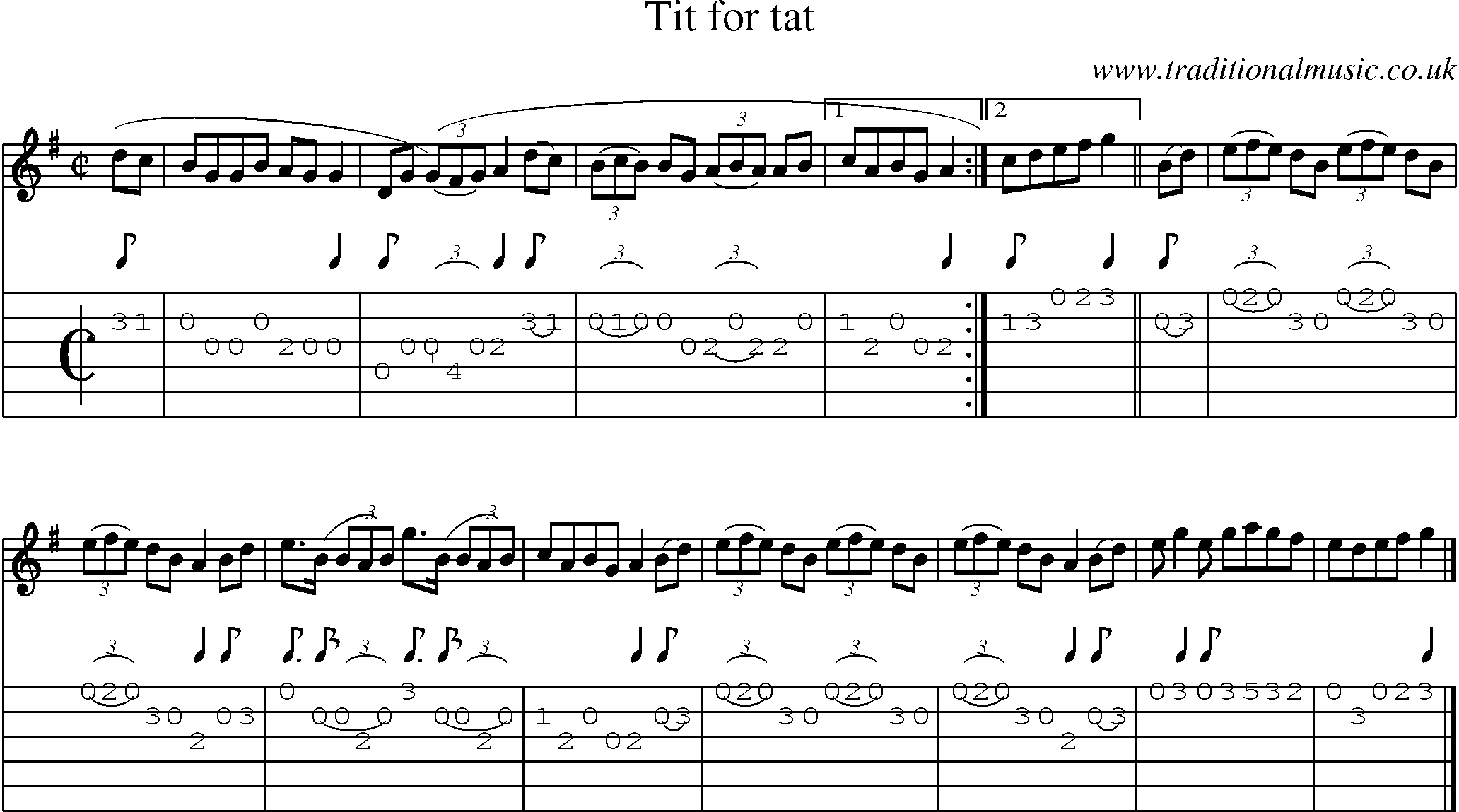 Music Score and Guitar Tabs for Tit For Tat