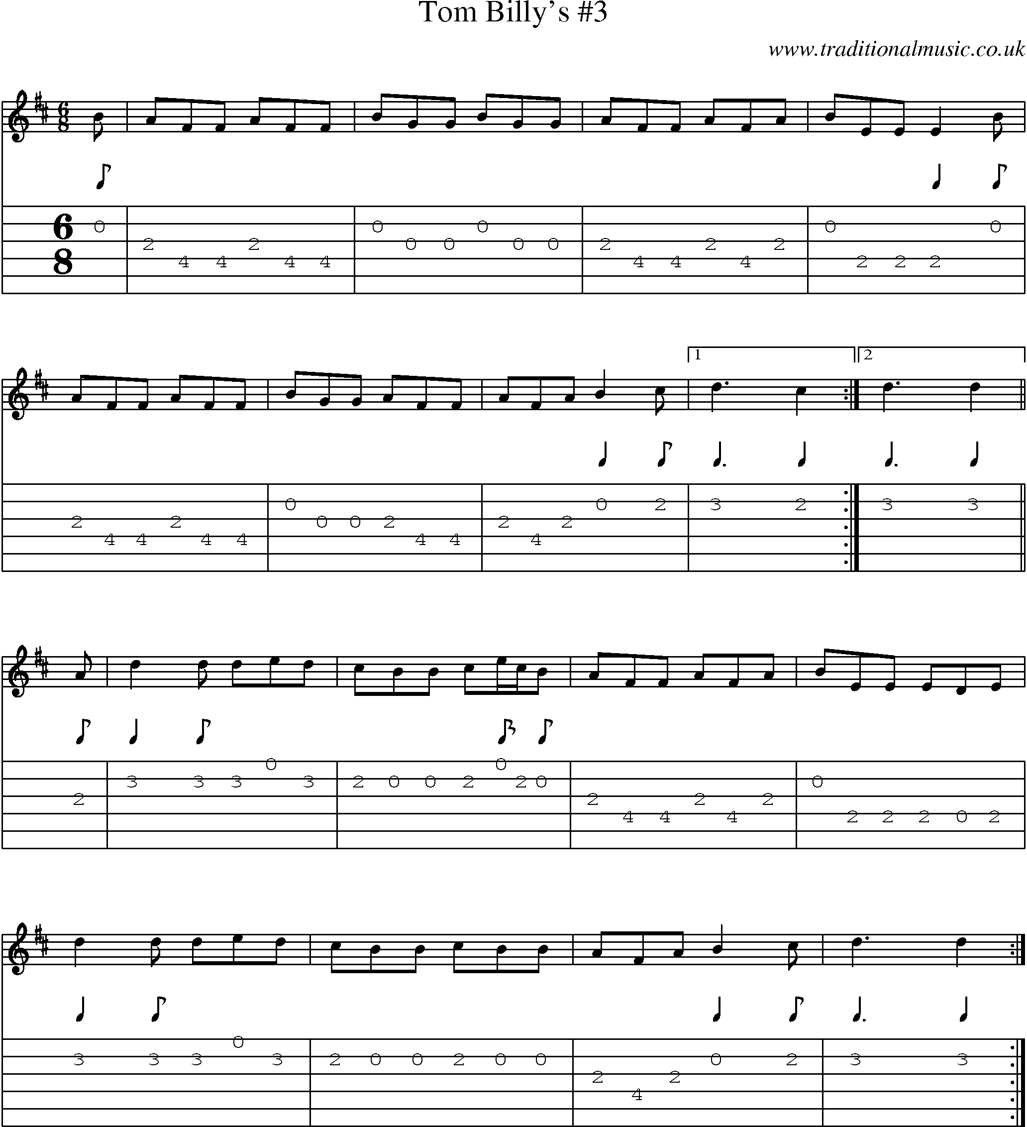 Music Score and Guitar Tabs for Tom Billys 3