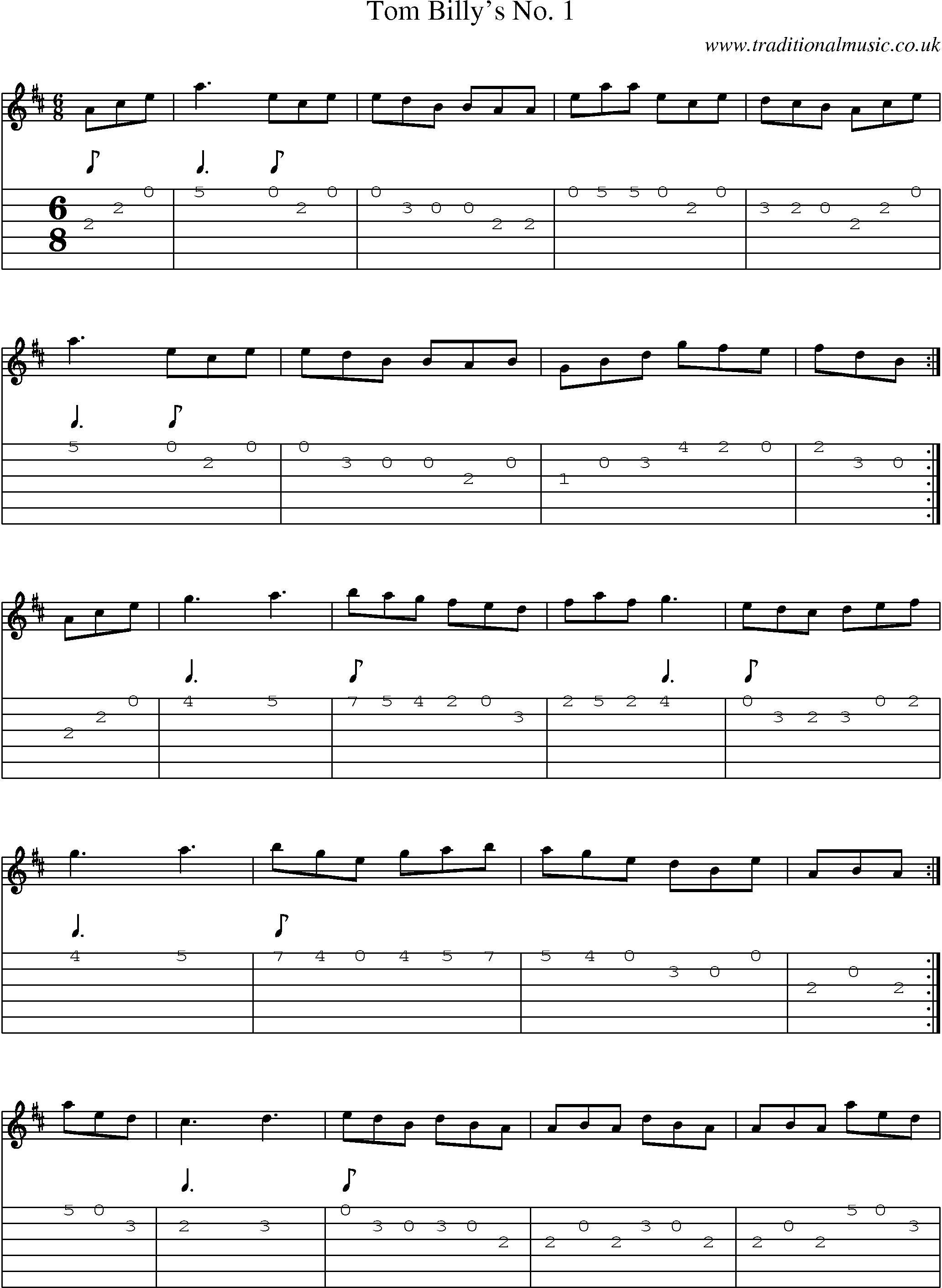 Music Score and Guitar Tabs for Tom Billys No 1