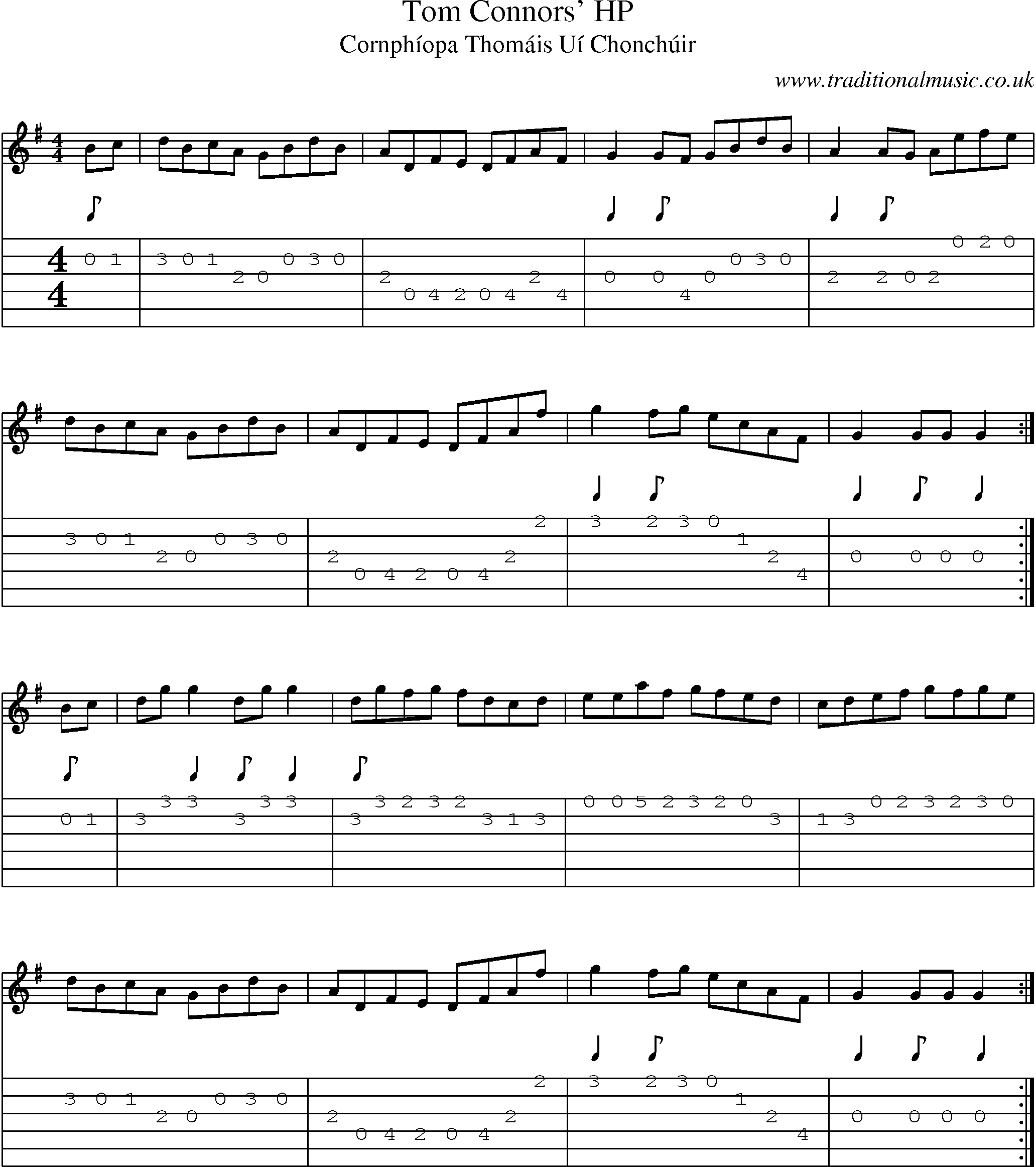 Music Score and Guitar Tabs for Tom Connors 