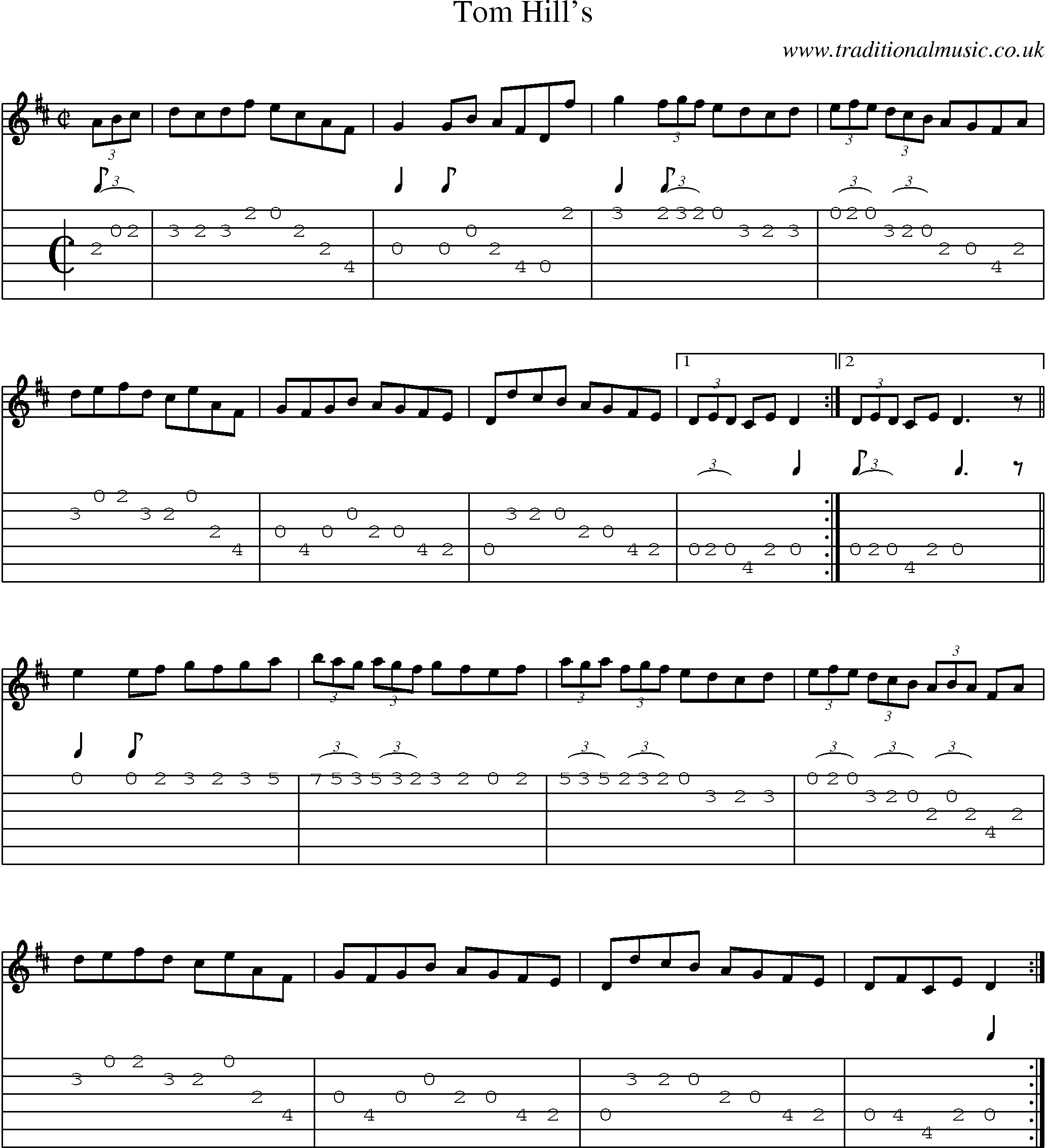 Music Score and Guitar Tabs for Tom Hills