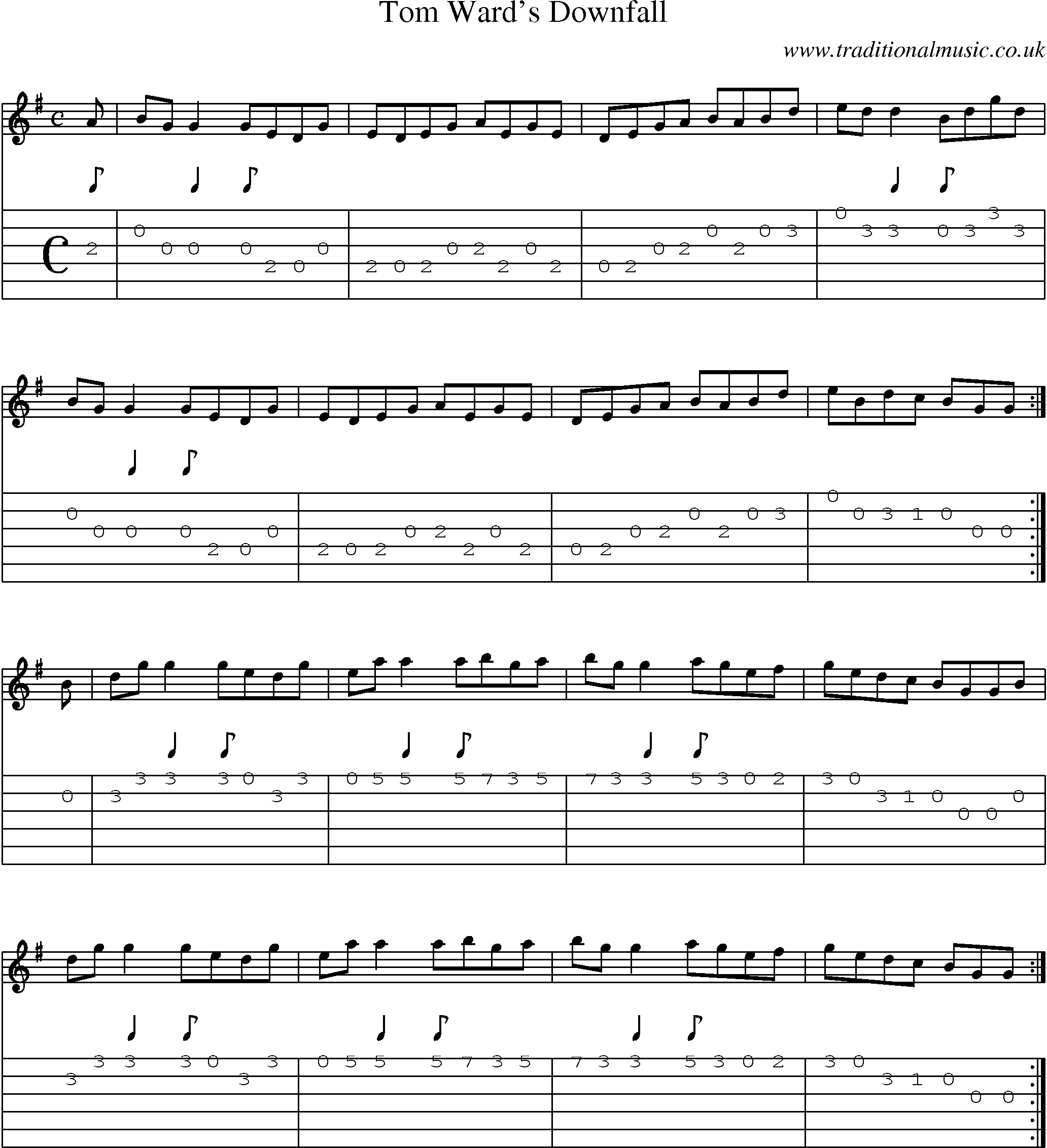 Music Score and Guitar Tabs for Tom Wards Downfall
