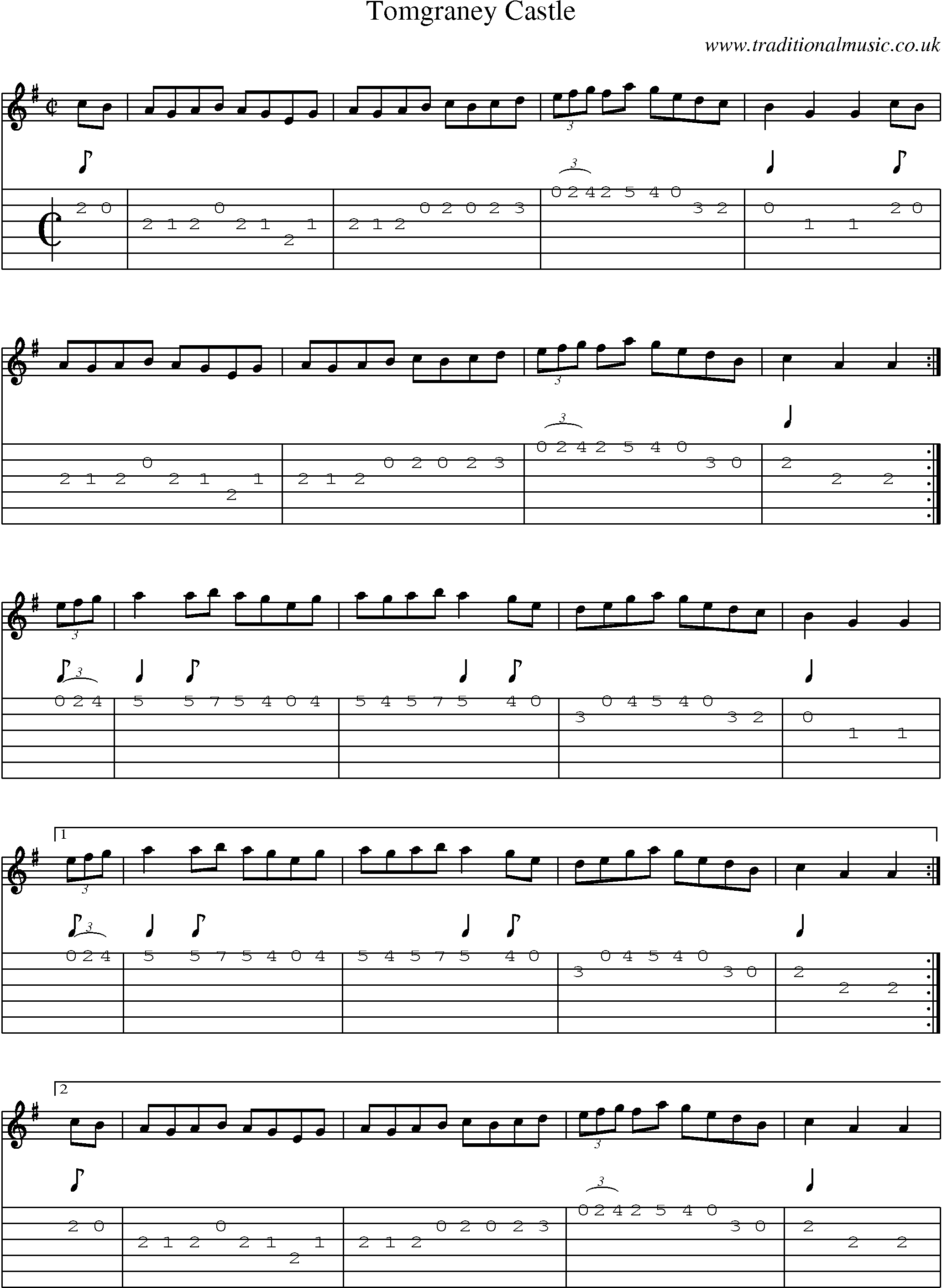 Music Score and Guitar Tabs for Tomgraney Castle